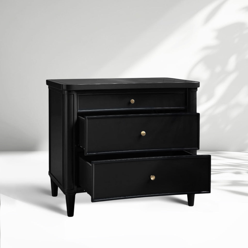 Henley Nightstand Solid Mahogany Nightside Tables With Three Drawers
