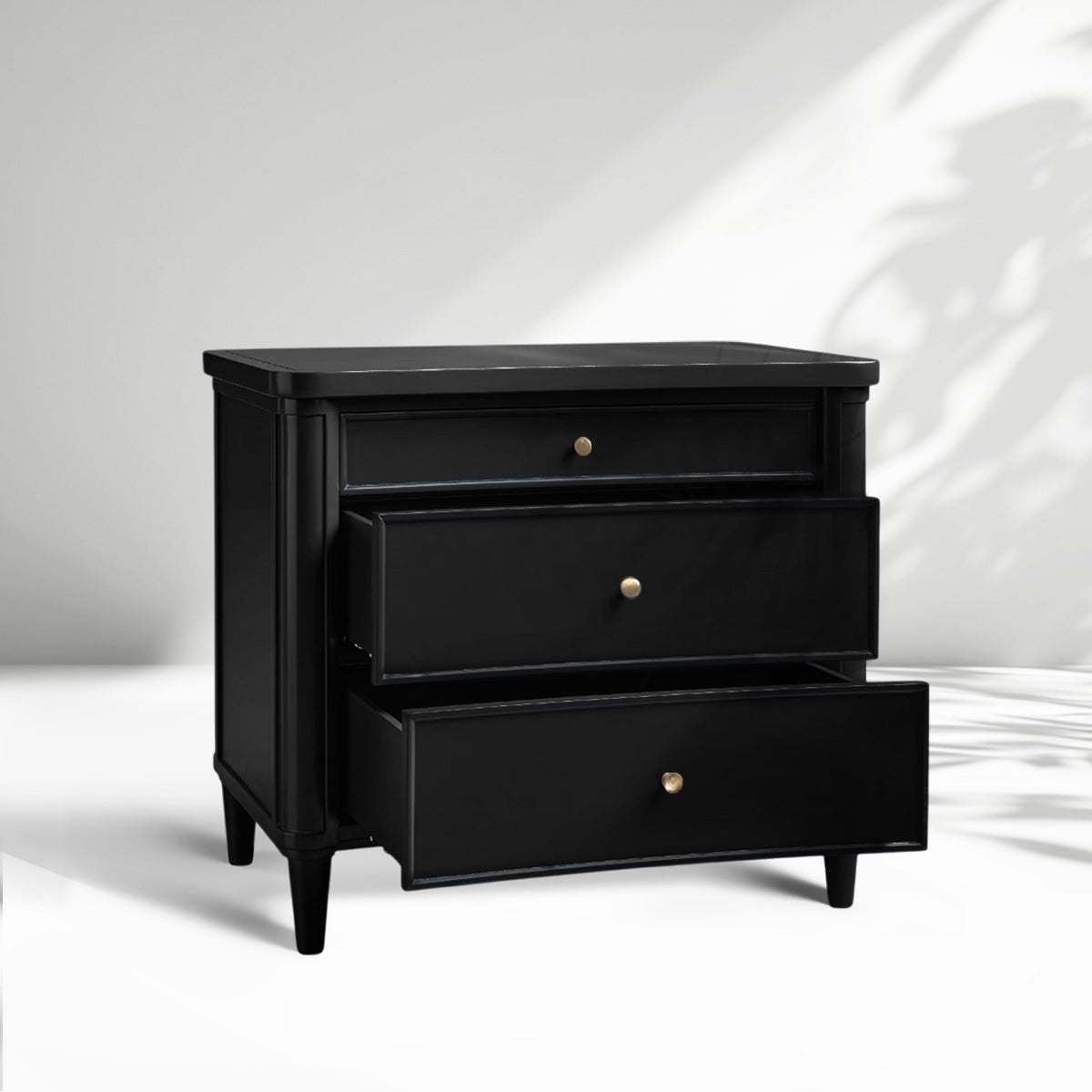 Henley Nightstand Solid Mahogany Nightside Tables With Three Drawers