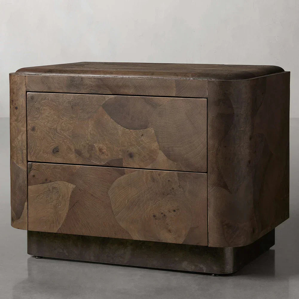Polanco Wood Closed Nightstand Mosaic Surface Bedside Table
