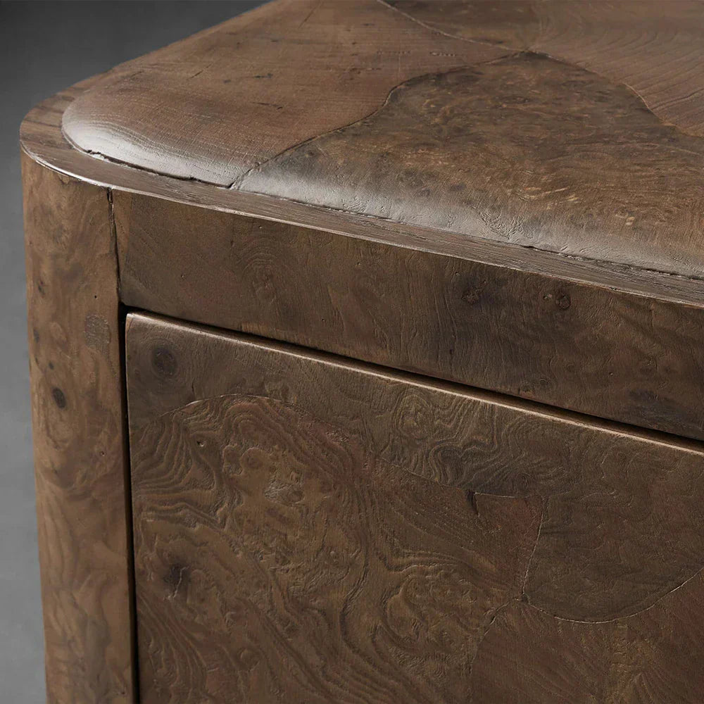 Polanco Wood Closed Nightstand Mosaic Surface Bedside Table