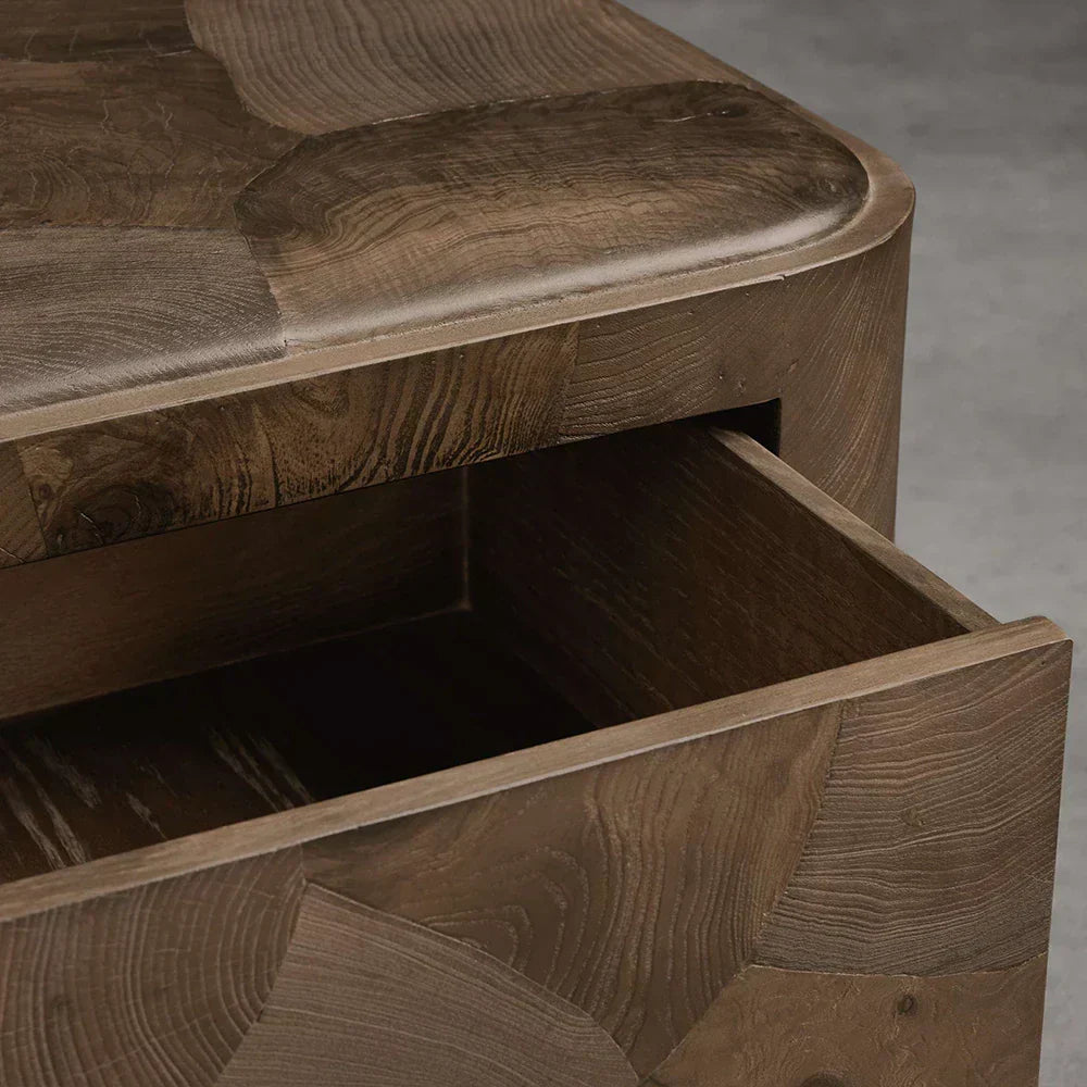 Polanco Wood Closed Nightstand Mosaic Surface Bedside Table