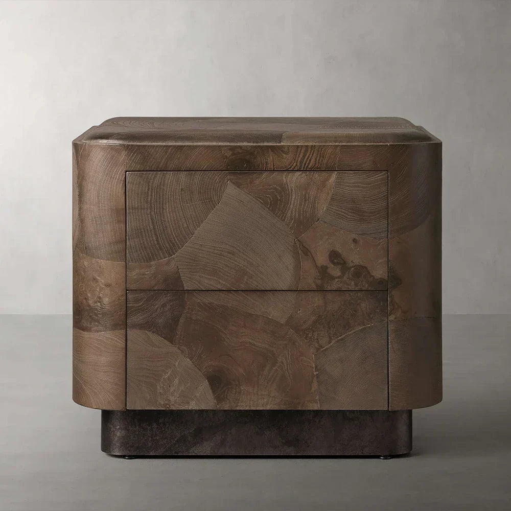 Polanco Wood Closed Nightstand Mosaic Surface Bedside Table