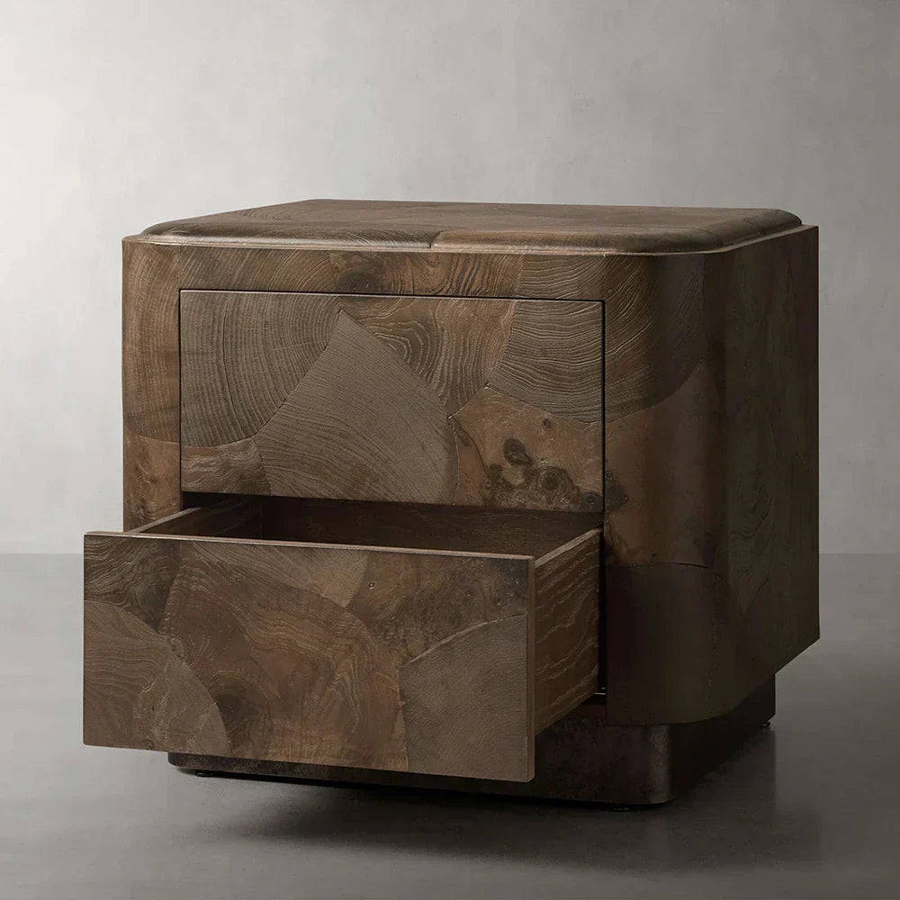 Polanco Wood Closed Nightstand Mosaic Surface Bedside Table