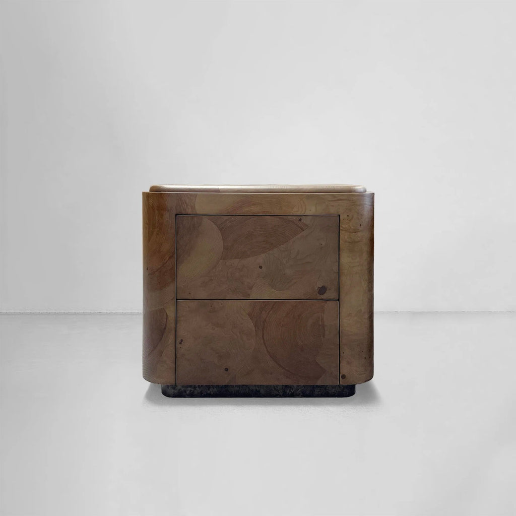 Polanco Wood Closed Nightstand Mosaic Surface Bedside Table