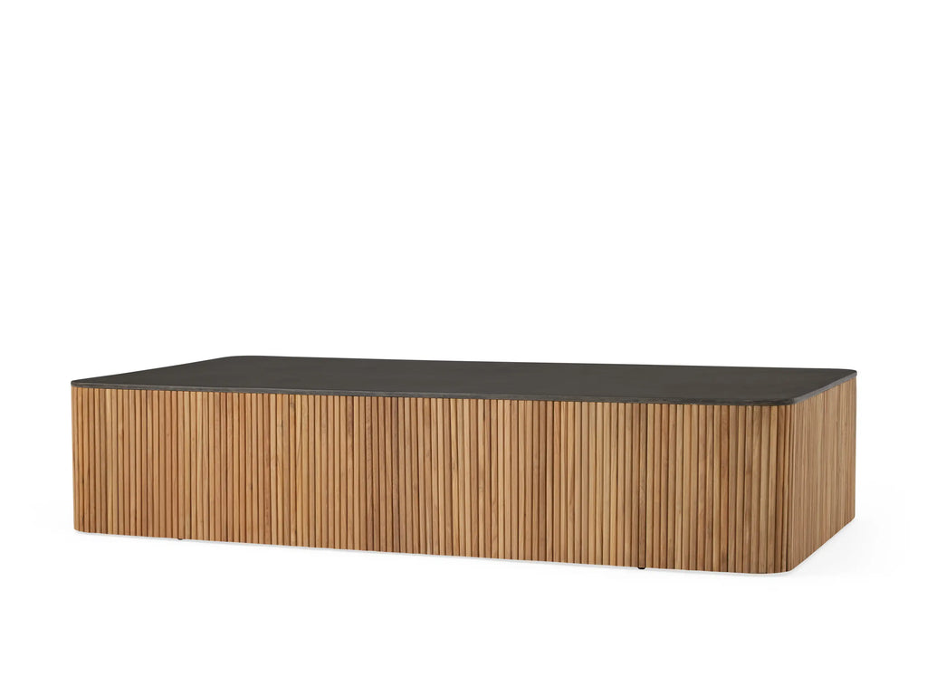 Pompeii Outdoor Coffee Table with Charcoal Concrete Top Reeded Base Center Tea Table