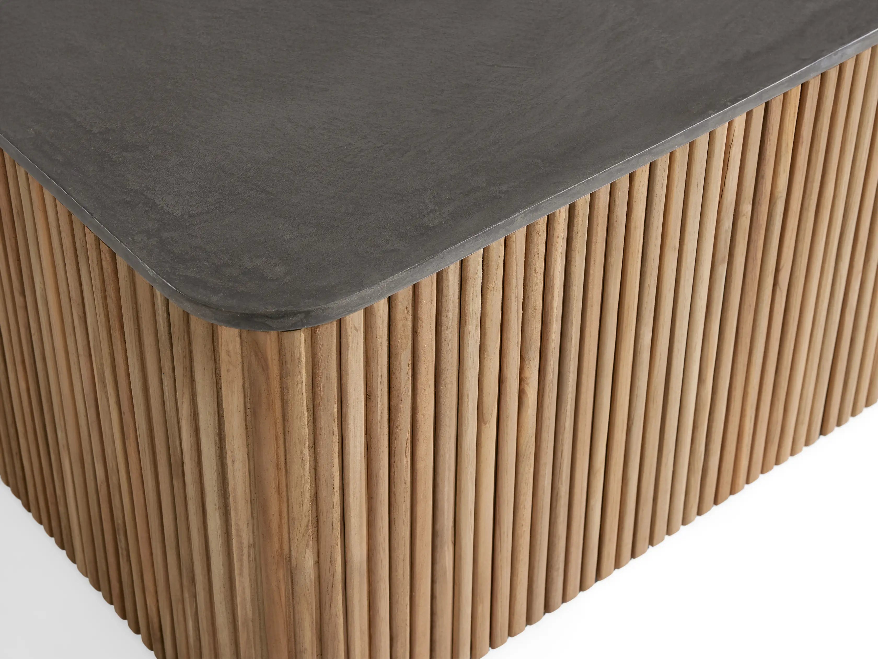 Pompeii Outdoor Coffee Table with Charcoal Concrete Top Reeded Base Center Tea Table