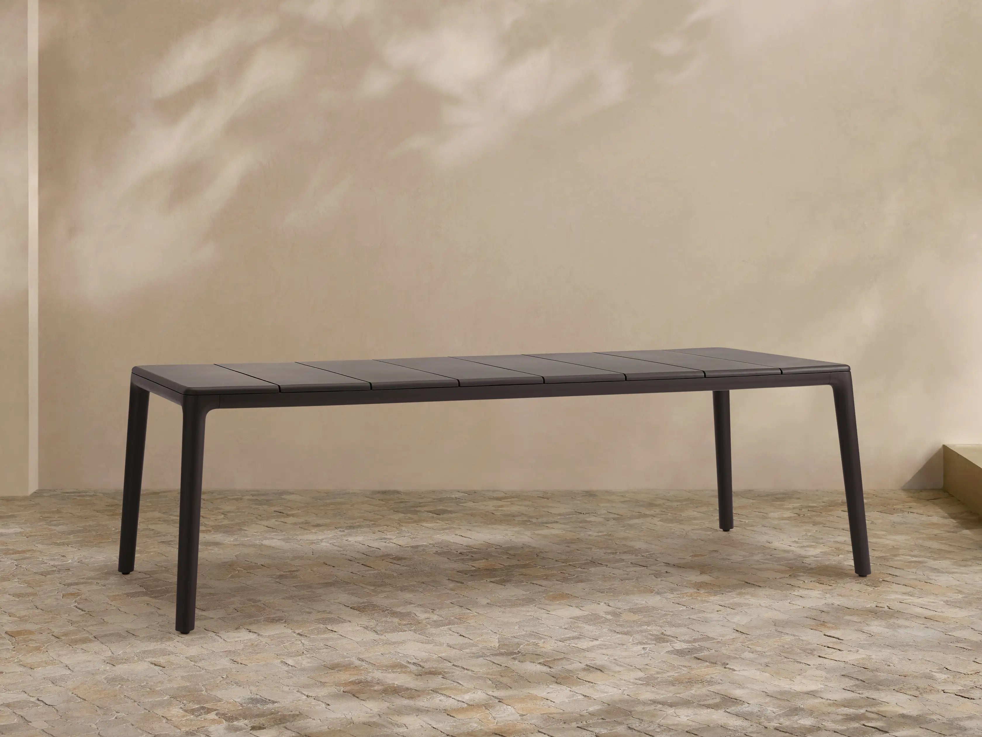 Puglia Outdoor Aluminum Dining Table with Slatted Top Rectangular Modern Outdoor Dining Table