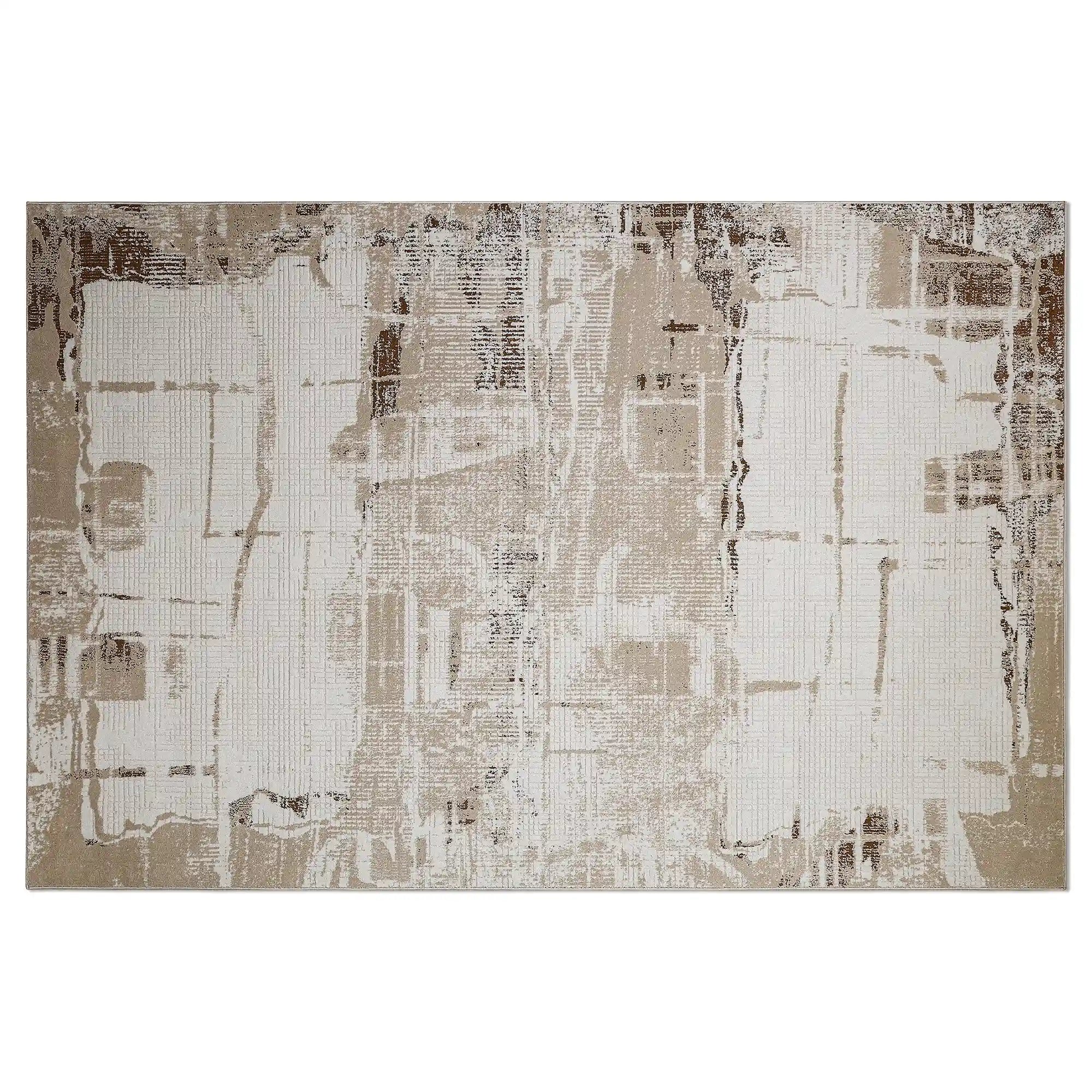 Puxina Layered Block Abstract Neutral Area Rug with Vintage Wabi-Sabi Paper Rubbing Style Carpet