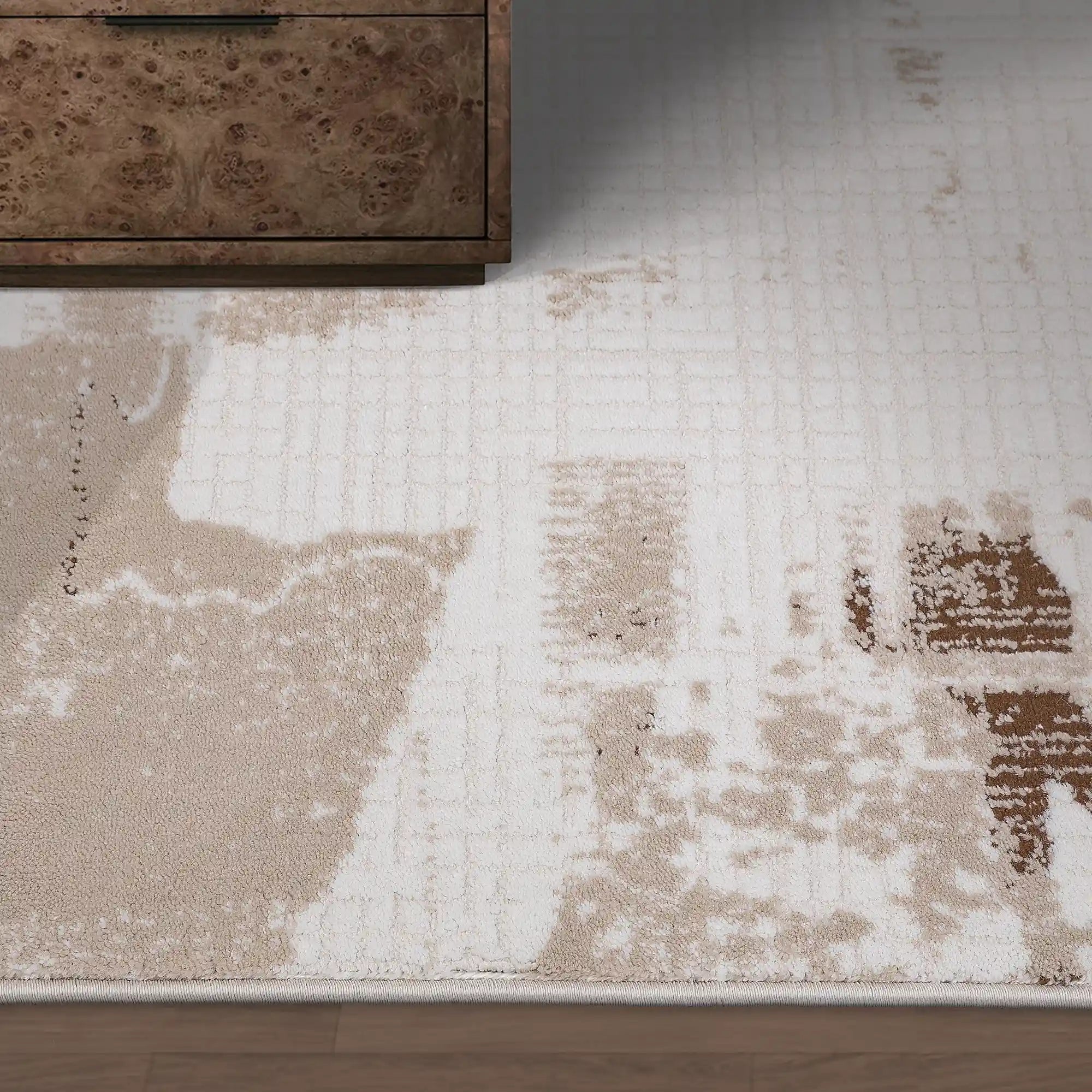 Puxina Layered Block Abstract Neutral Area Rug with Vintage Wabi-Sabi Paper Rubbing Style Carpet