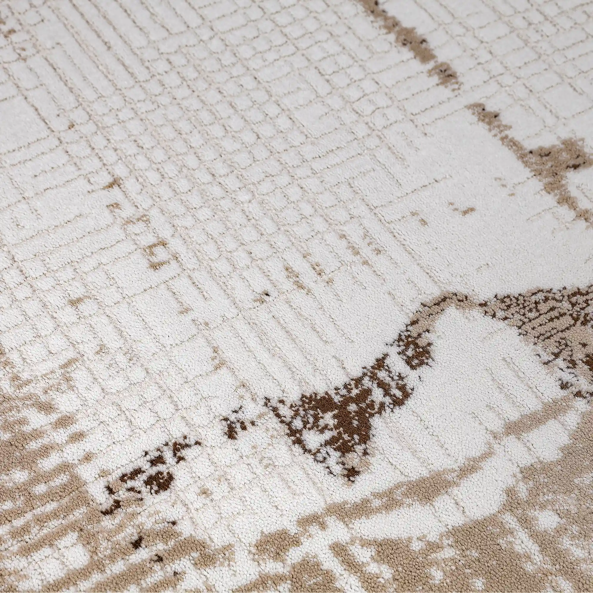 Puxina Layered Block Abstract Neutral Area Rug with Vintage Wabi-Sabi Paper Rubbing Style Carpet