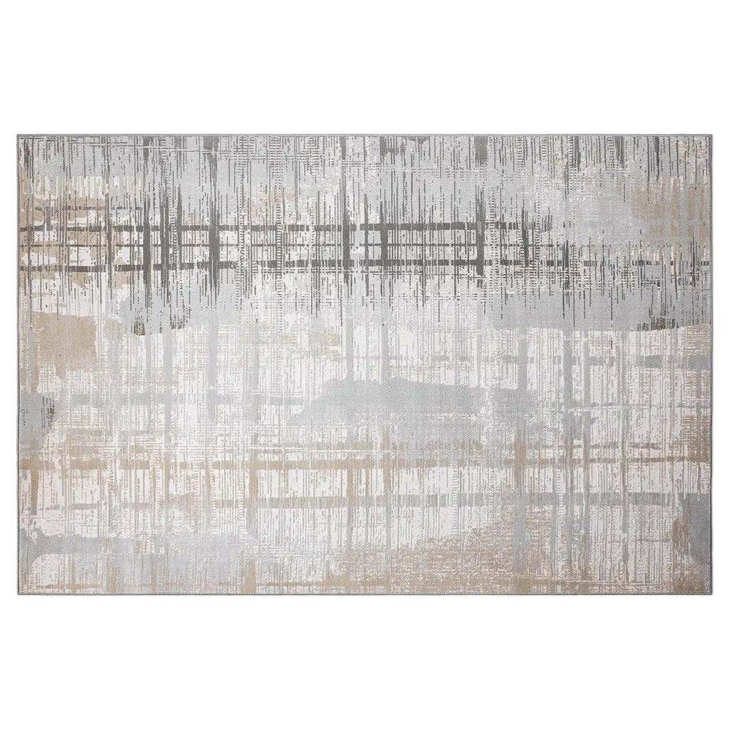 Puxina Layered Grid Abstract Neutral Area Rug with Minimalist Modern Wabi-Sabi Style Carpet Misty Grid Style