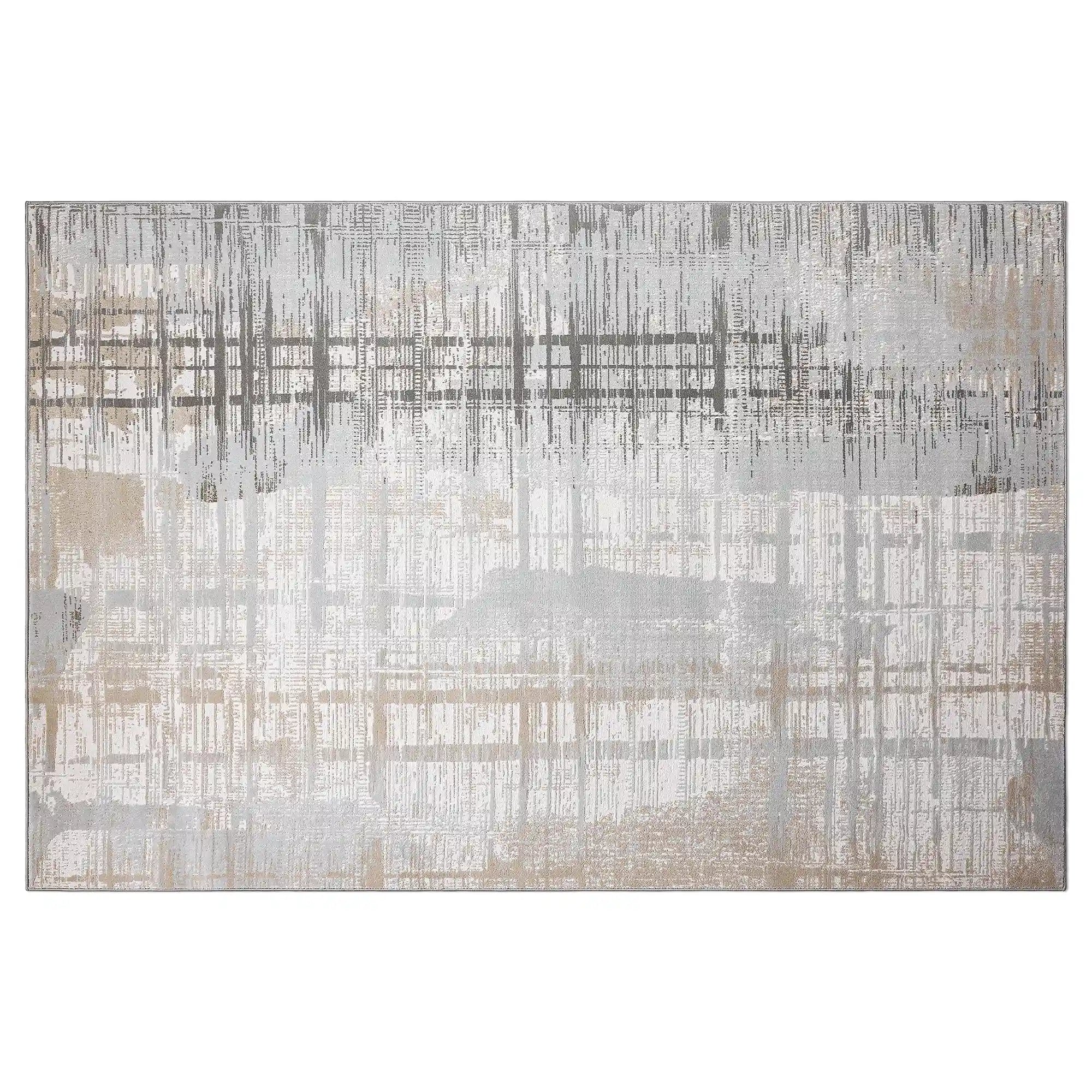 Puxina Layered Grid Abstract Neutral Area Rug with Minimalist Modern Wabi-Sabi Style Carpet Misty Grid Style