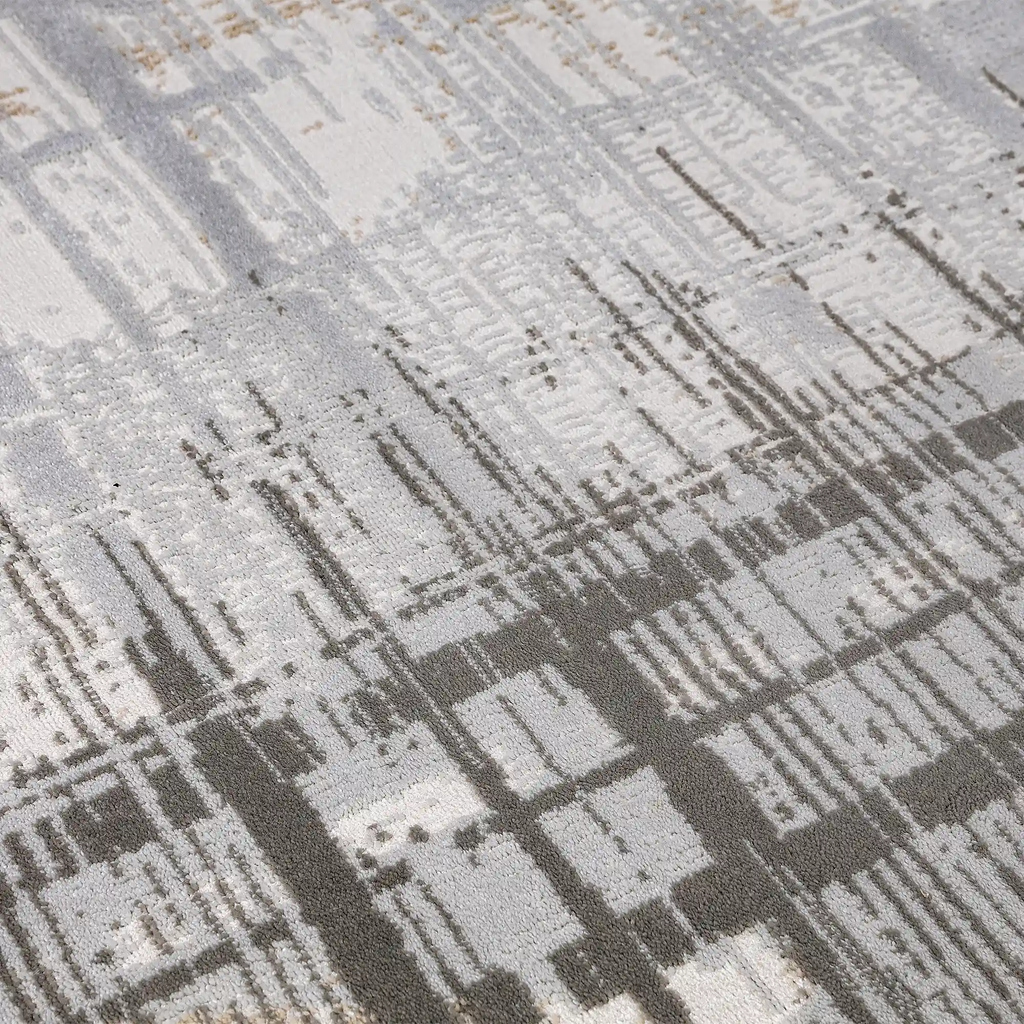 Puxina Layered Grid Abstract Neutral Area Rug with Minimalist Modern Wabi-Sabi Style Carpet Misty Grid Style