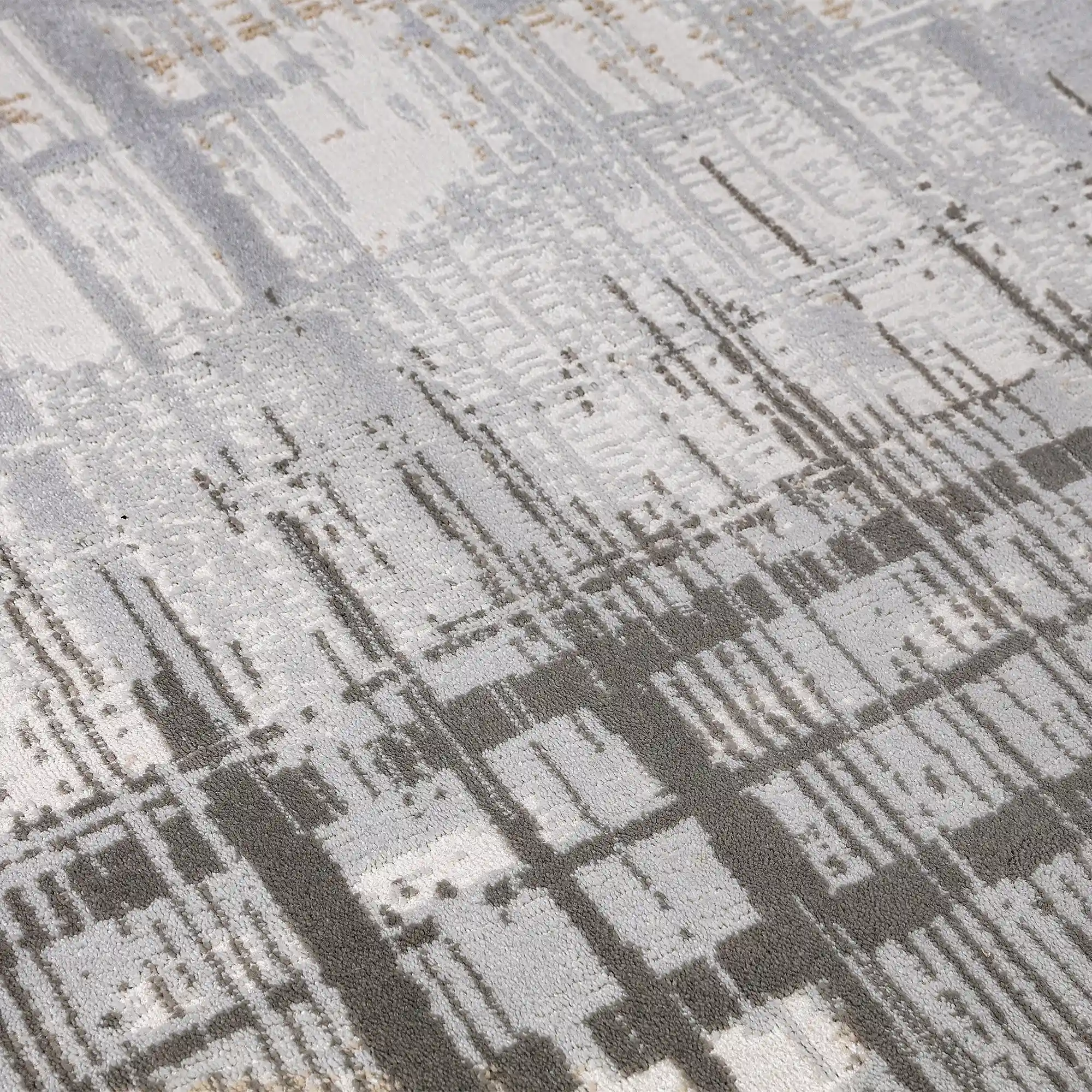 Puxina Layered Grid Abstract Neutral Area Rug with Minimalist Modern Wabi-Sabi Style Carpet Misty Grid Style