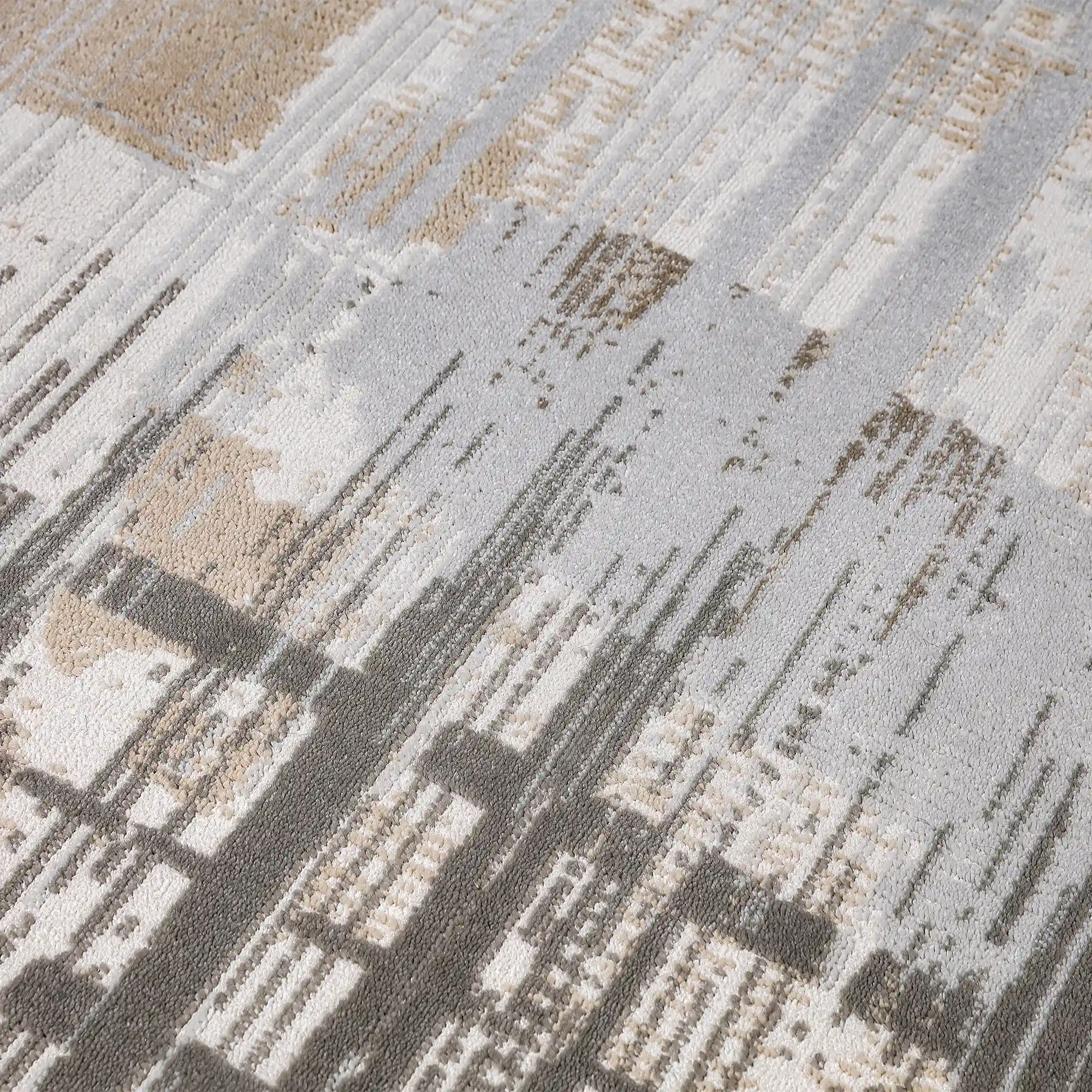 Puxina Layered Grid Abstract Neutral Area Rug with Minimalist Modern Wabi-Sabi Style Carpet Misty Grid Style