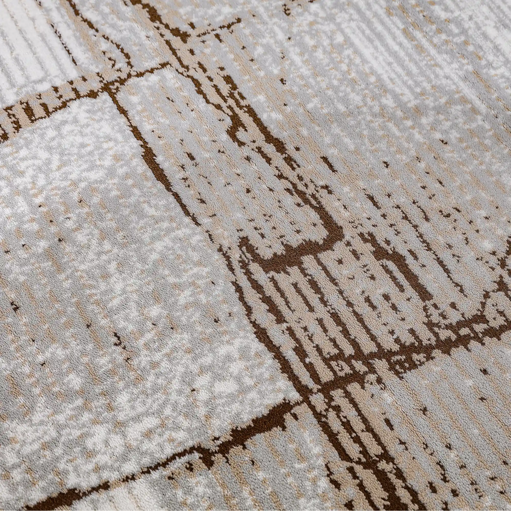 Puxina Layered Trace Calm Modern Area Rug with Brown Line Deconstructed Sketch Style Carpet