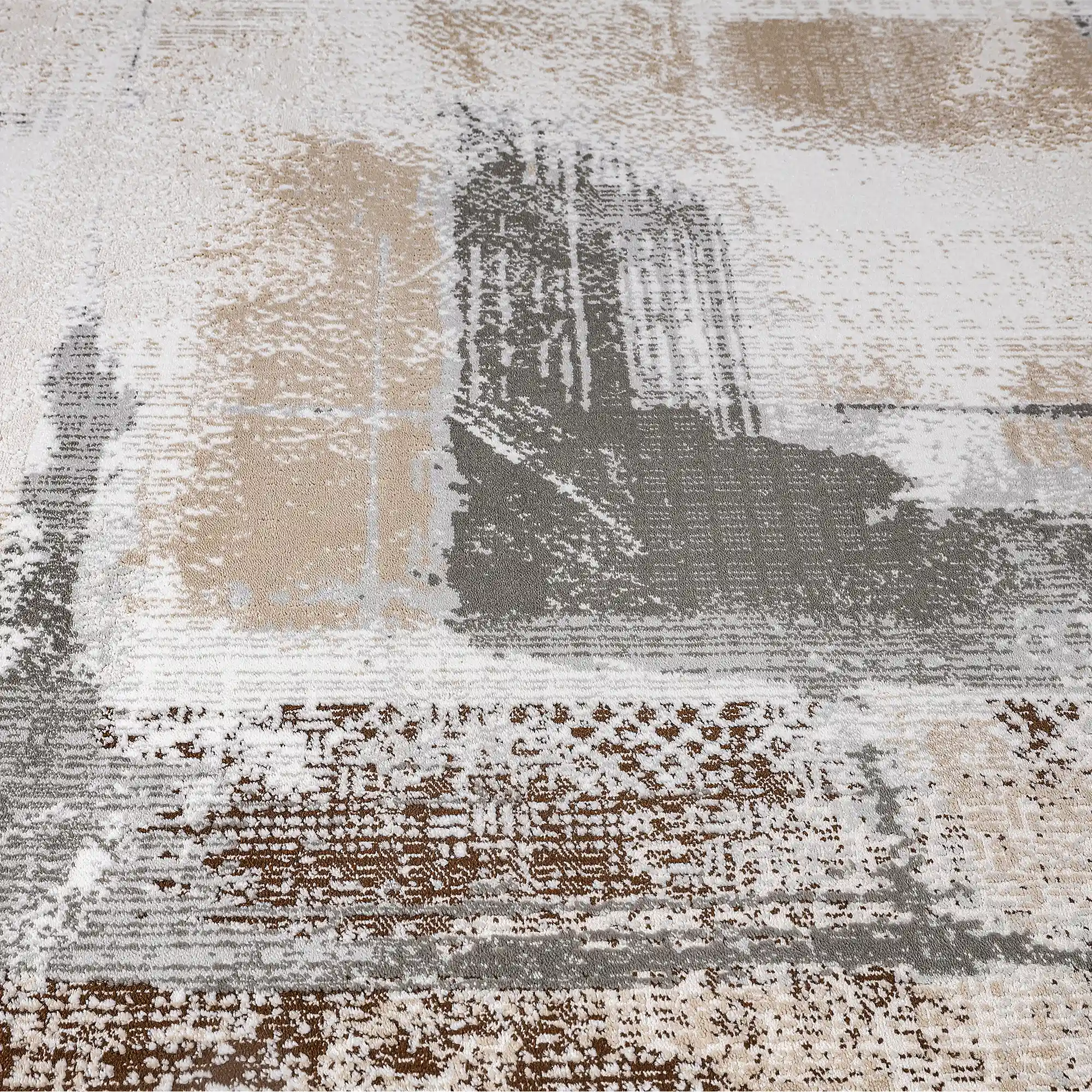 Puxina Soft Block Textured Area Rug with Distressed Artistic Block Style Carpet