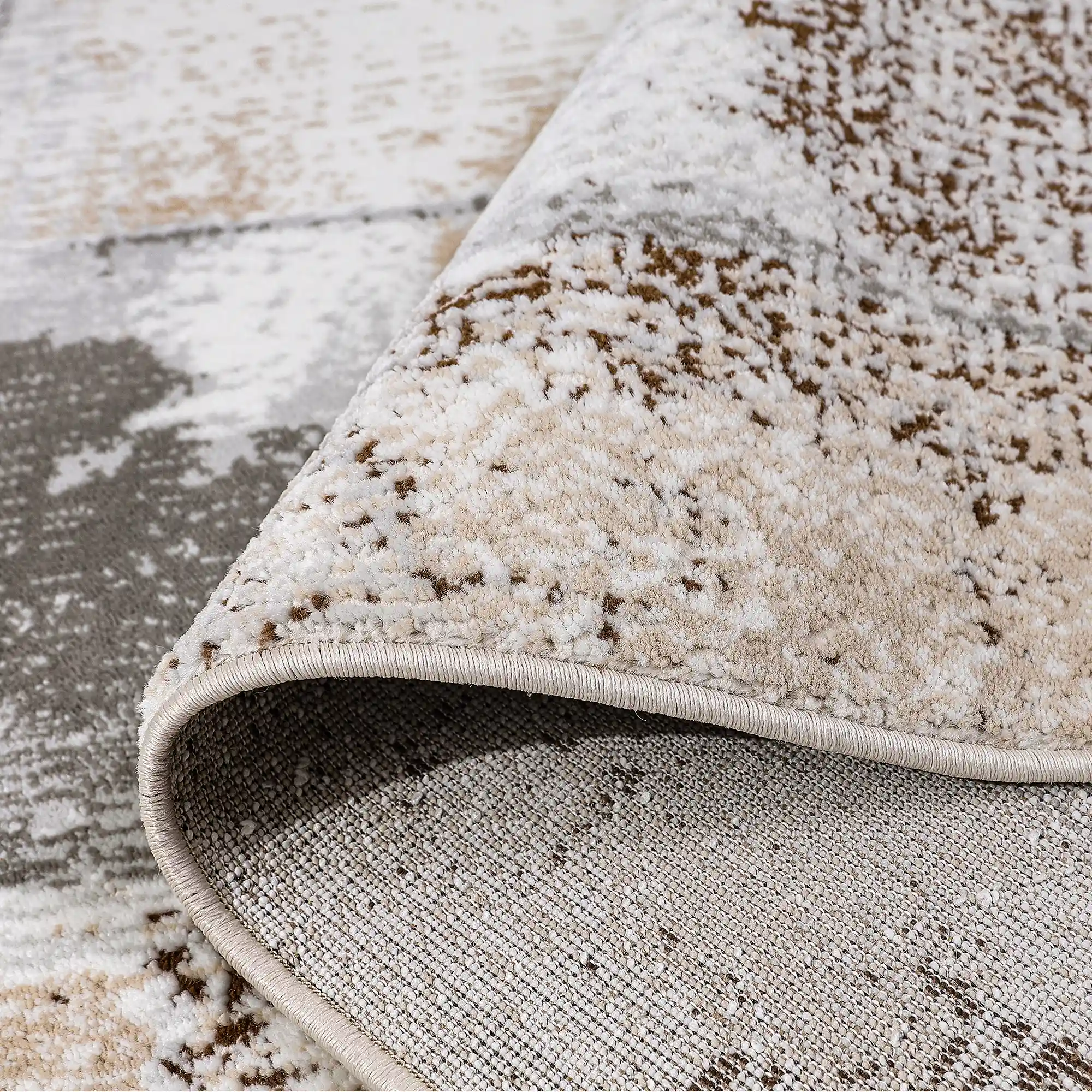 Puxina Soft Block Textured Area Rug with Distressed Artistic Block Style Carpet