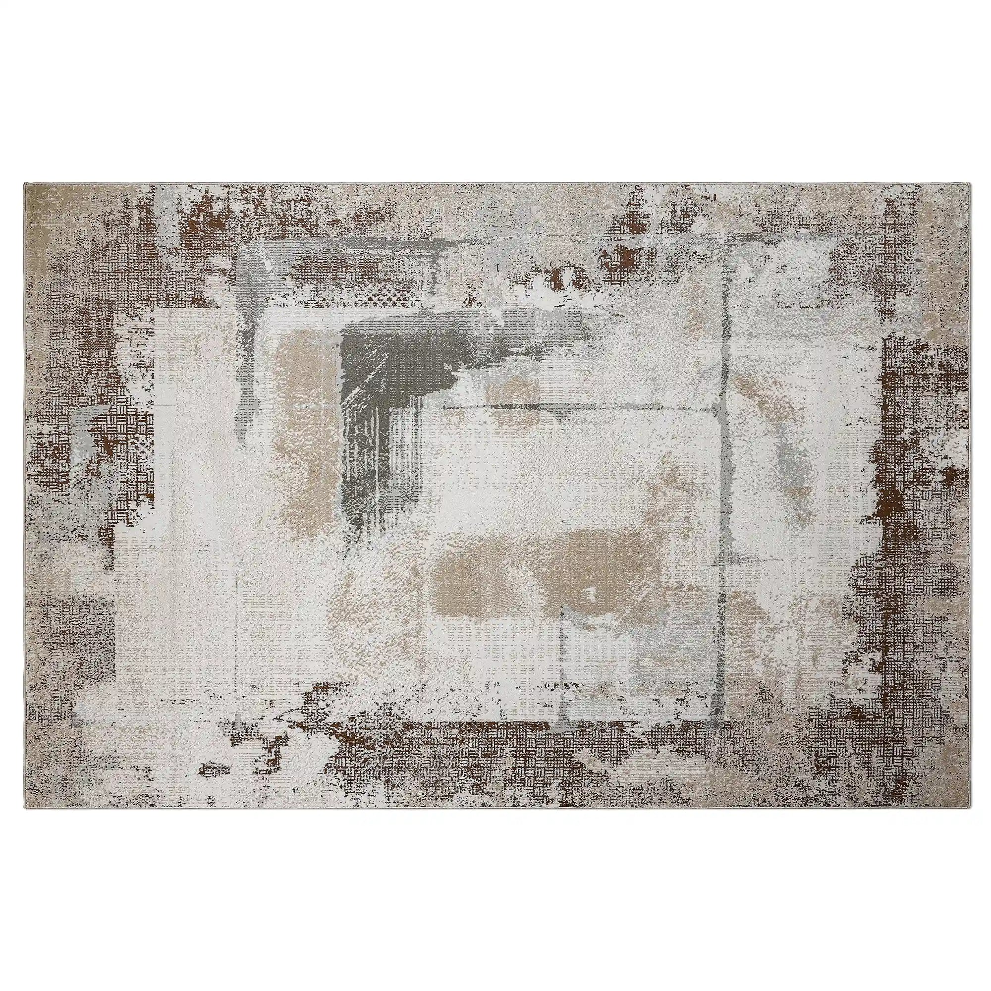 Puxina Soft Block Textured Area Rug with Distressed Artistic Block Style Carpet