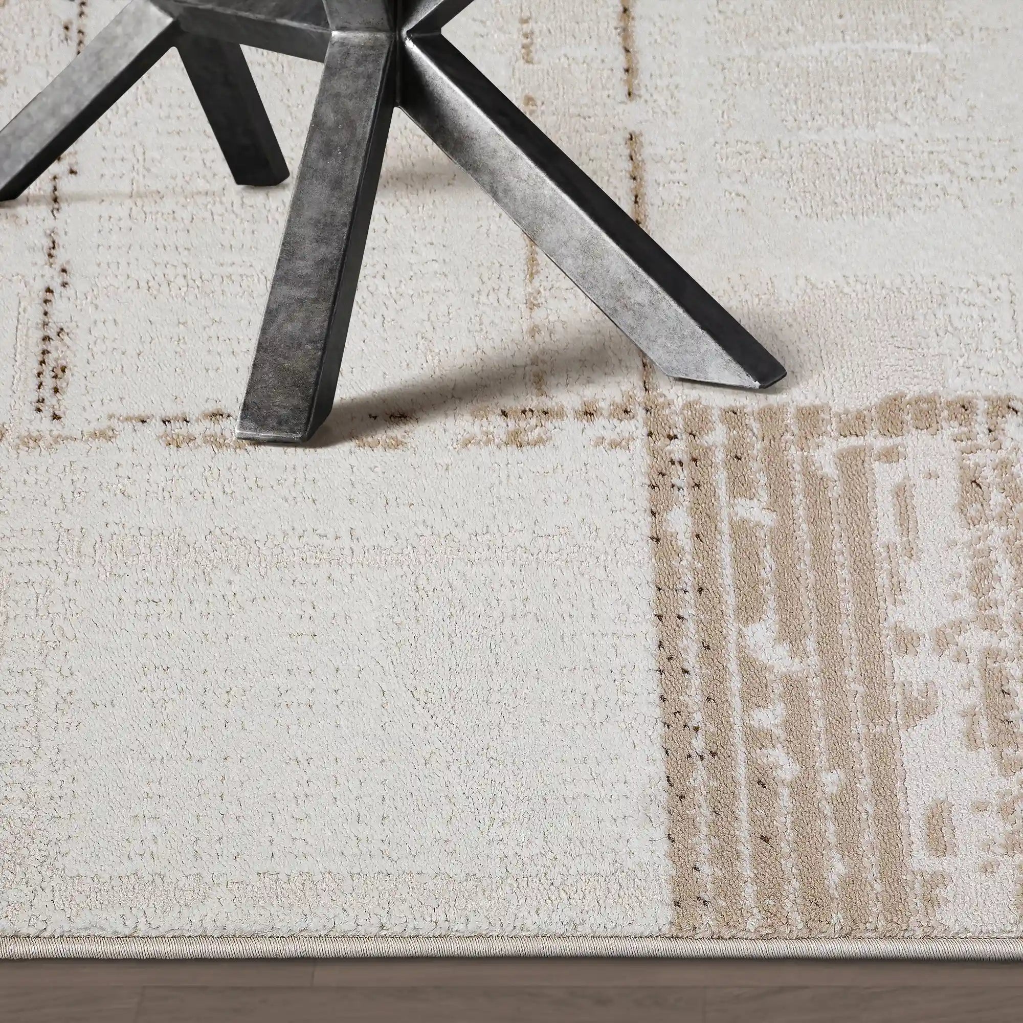 Puxina Subtle Grid Linear Neutral Area Rug with Minimalist & Versatile Carpet Subtle Patchwork Grid Style