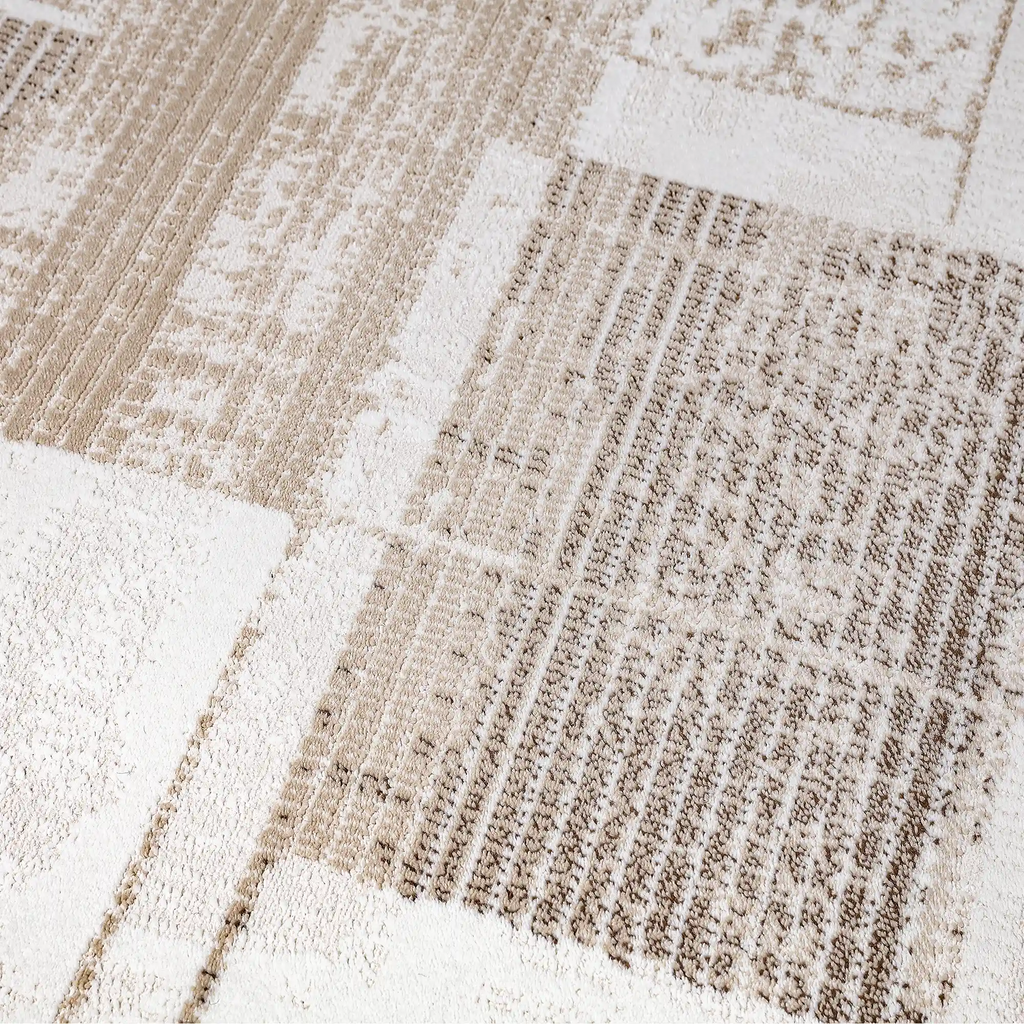 Puxina Subtle Grid Linear Neutral Area Rug with Minimalist & Versatile Carpet Subtle Patchwork Grid Style