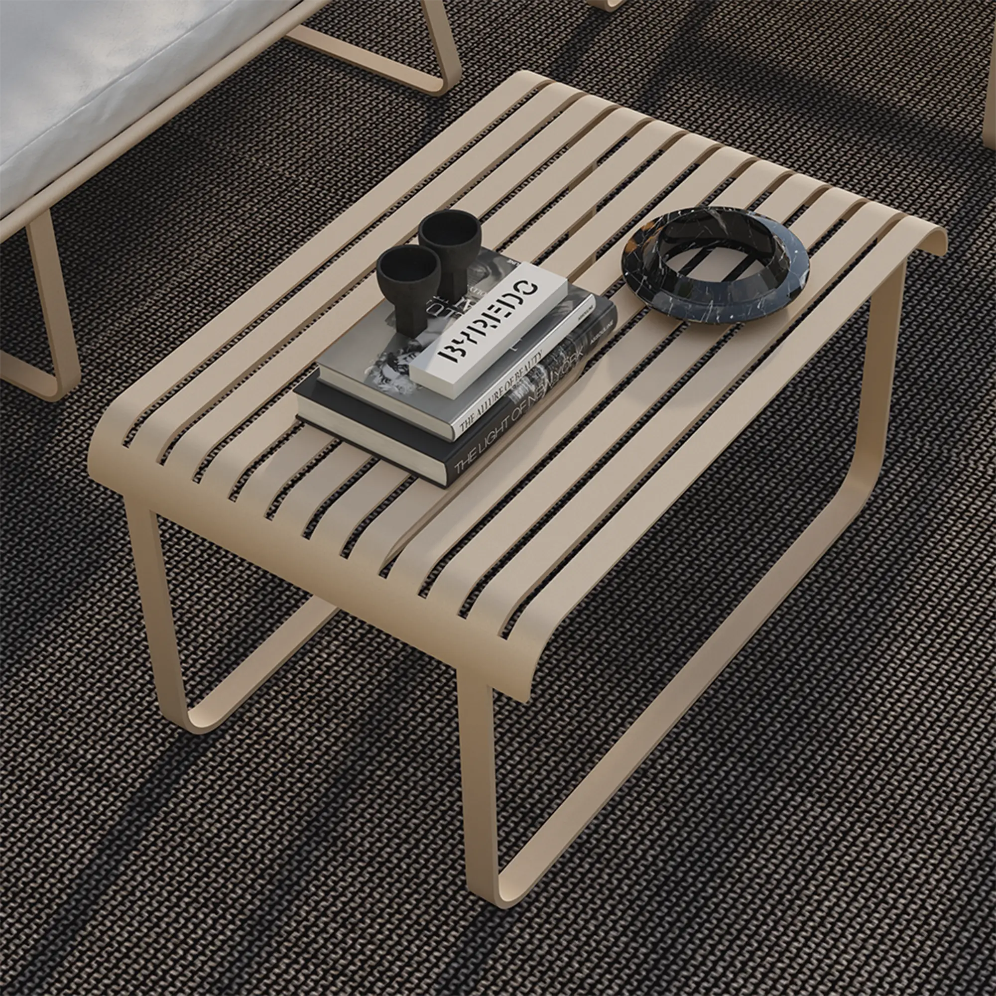 Striped Aluminum Outdoor Lounge Sofa with Water Repellent Cushions