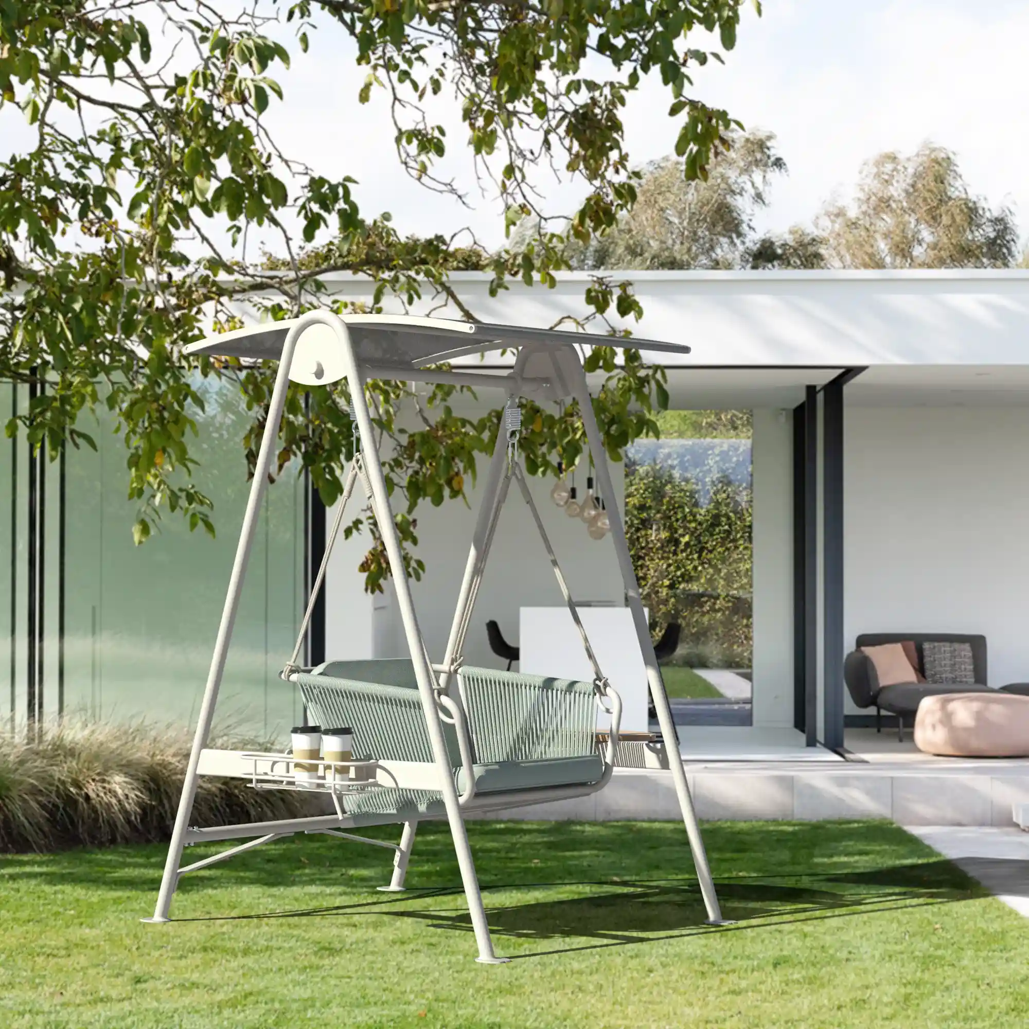 Resort Inspired Aluminum Outdoor Swing with Water Repellent Cushions