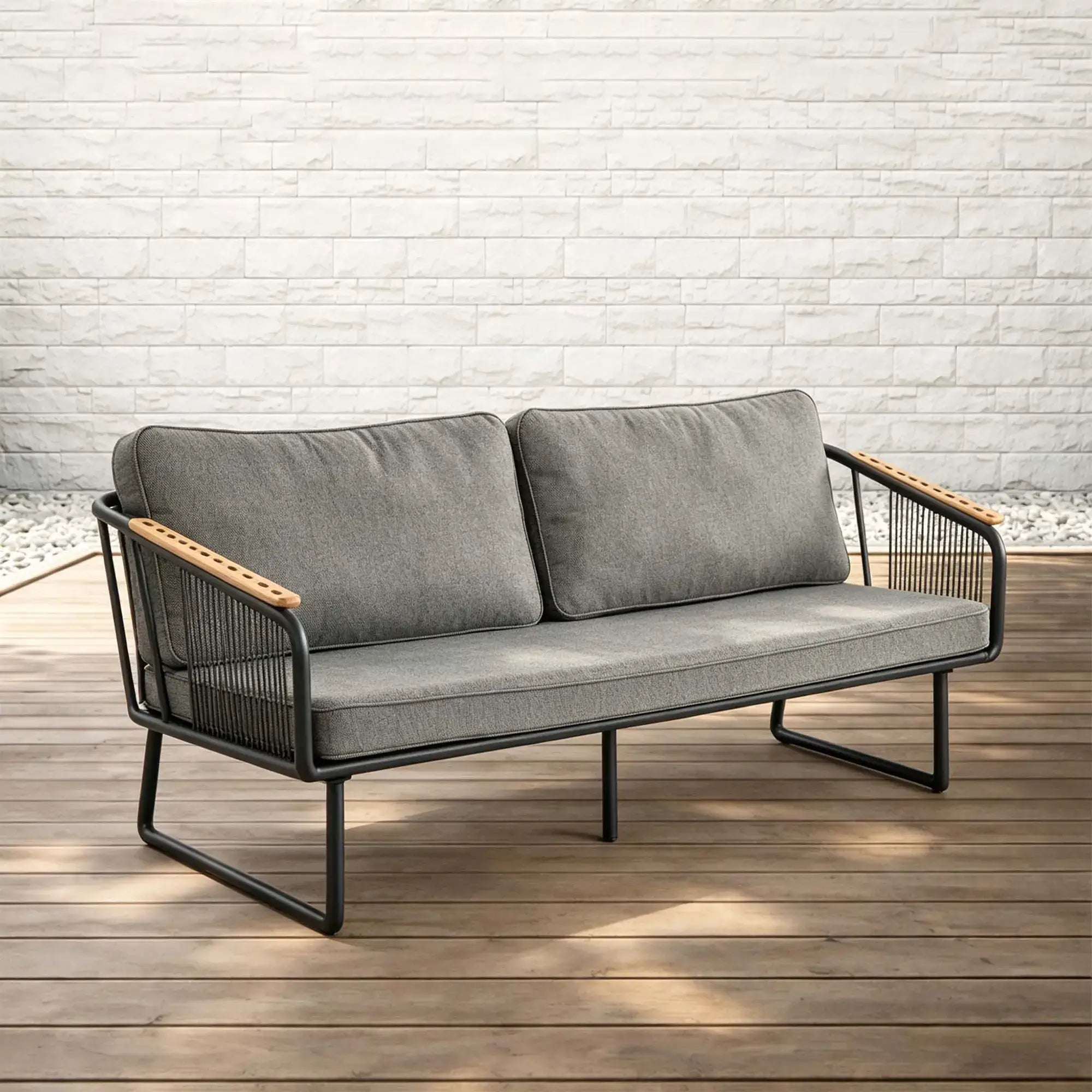Fly Rope Accent Aluminum Outdoor Lounge Sofa in Carbon Black