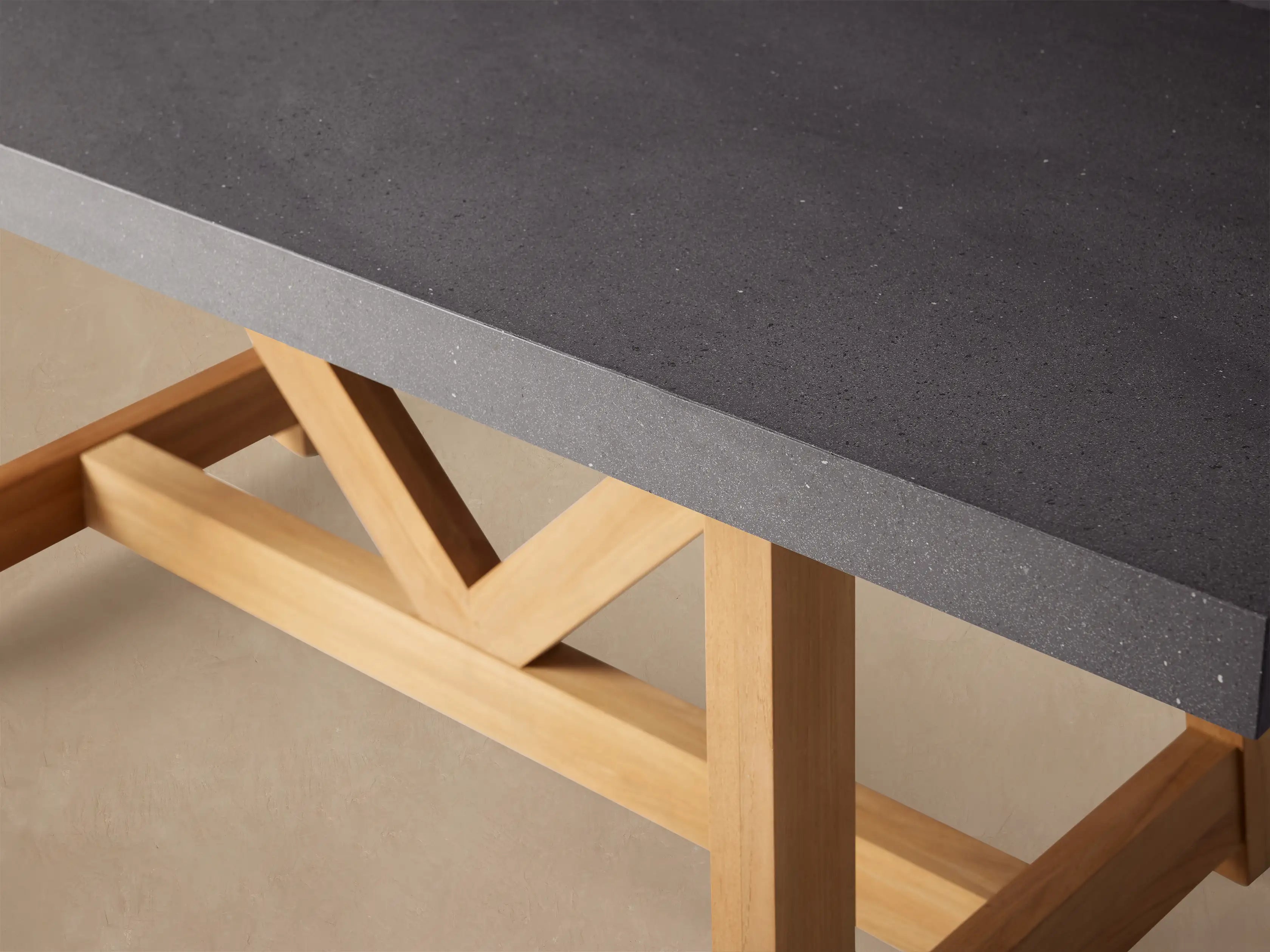 Outdoor Dining Table with Stone Top French Beam Base Patio Dining Table