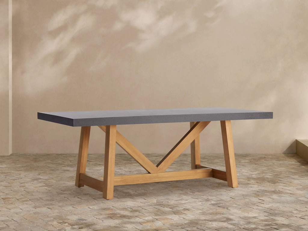 Outdoor Dining Table with Stone Top French Beam Base Patio Dining Table