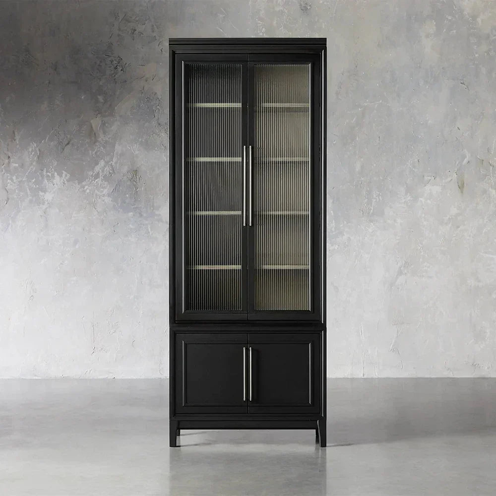 Rowan Modular Reeded Tall Display Cabinet With Glass Doors