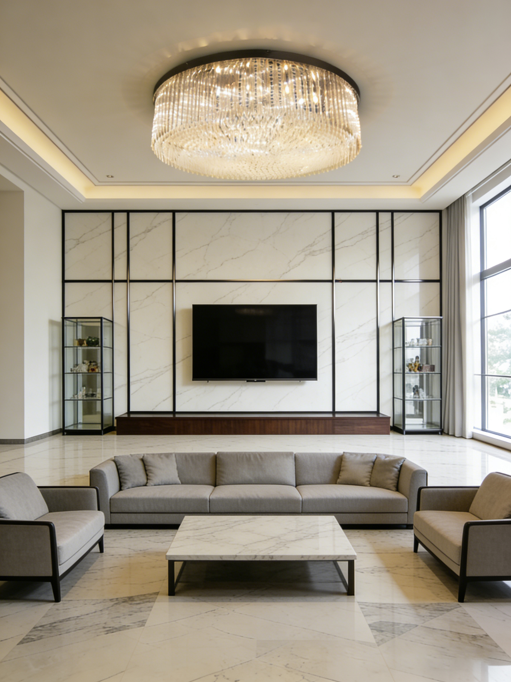 60 Inch Round Big Modern Flush Mounted Chandelier Light for Low Ceiling Rooms