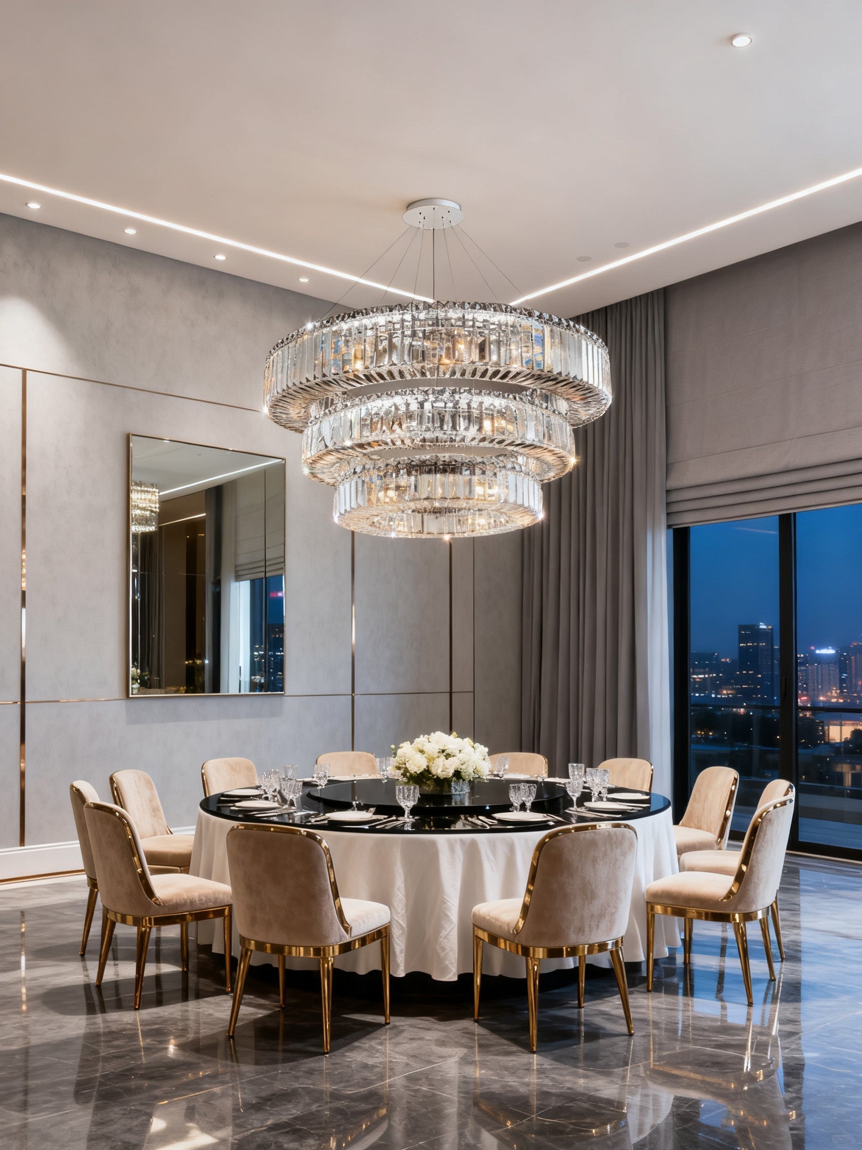 (48+36+24) Inch 3-Ring Modern Crystal Chandelier for Living Room Big Banquet Hall Chandelier Light