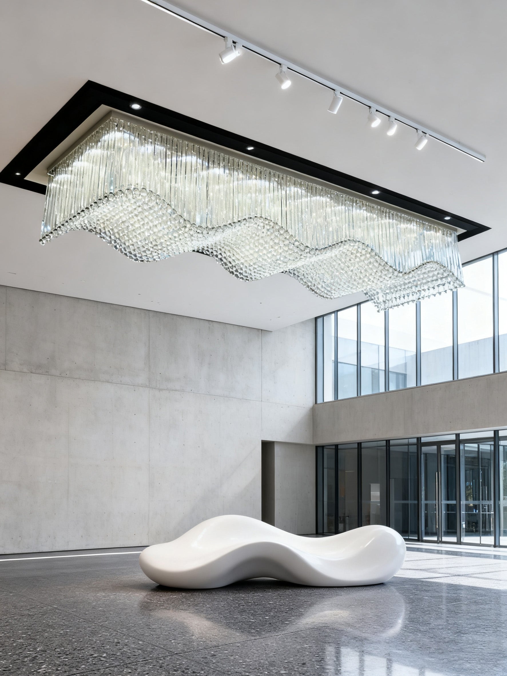 36X192 Inch Custom Wave Shaped Modern Chandelier Oversized Flush Mounted Chandelier for Hallway