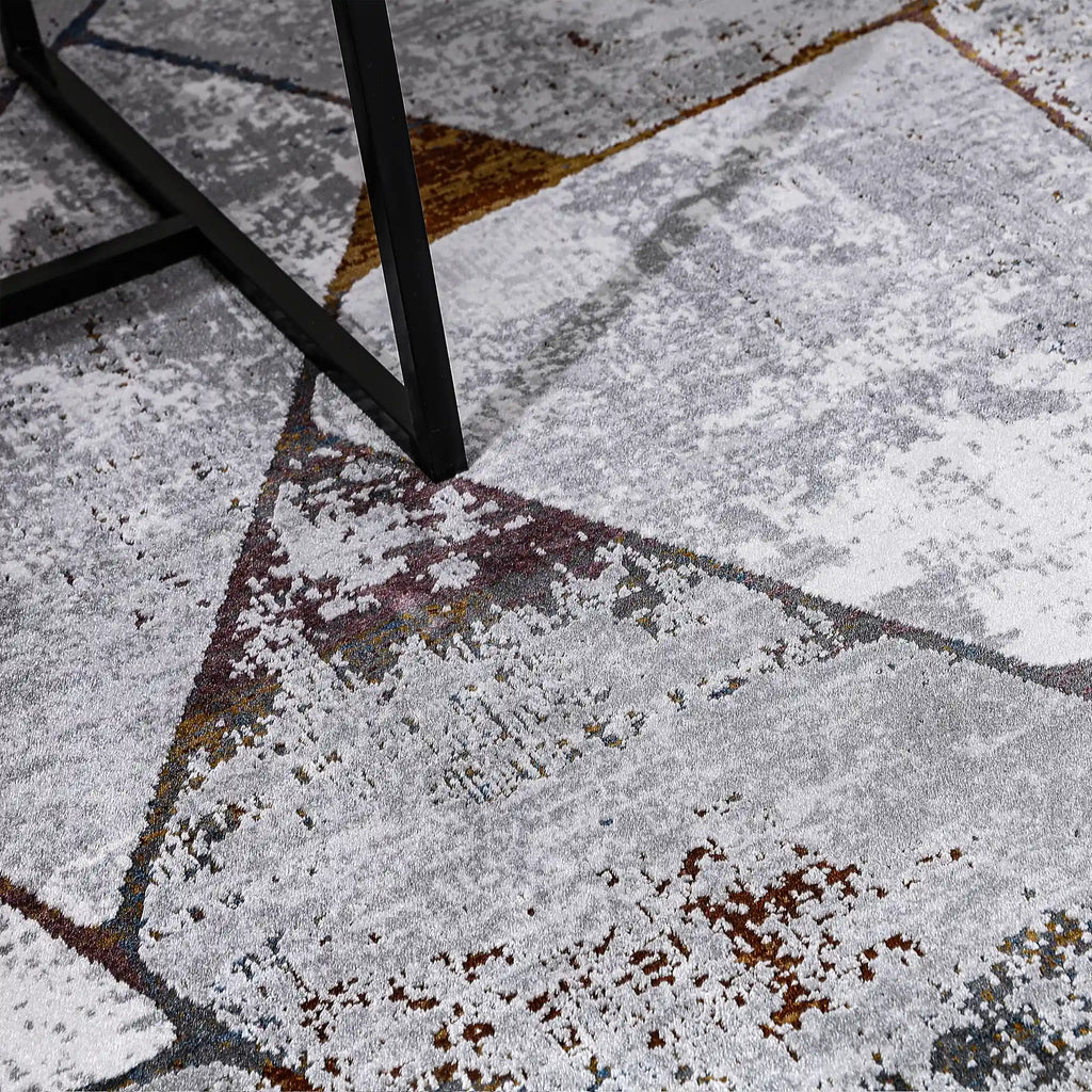 Torino Fragmented Facet Geometric Abstract Neutral Area Rug Modern Industrial Distressed Geometric Style Carpet
