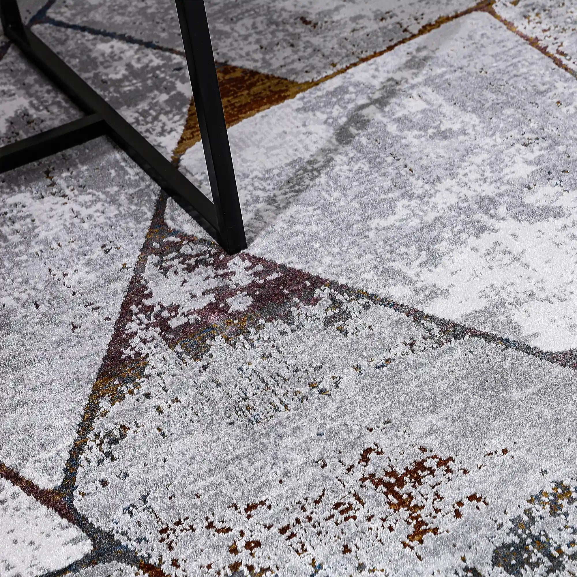 Torino Fragmented Facet Geometric Abstract Neutral Area Rug Modern Industrial Distressed Geometric Style Carpet