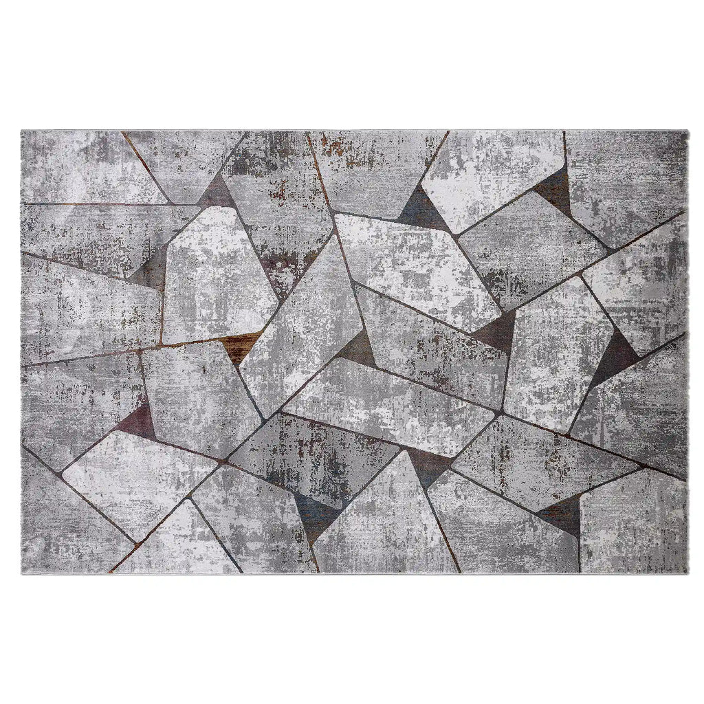 Torino Fragmented Facet Geometric Abstract Neutral Area Rug Modern Industrial Distressed Geometric Style Carpet