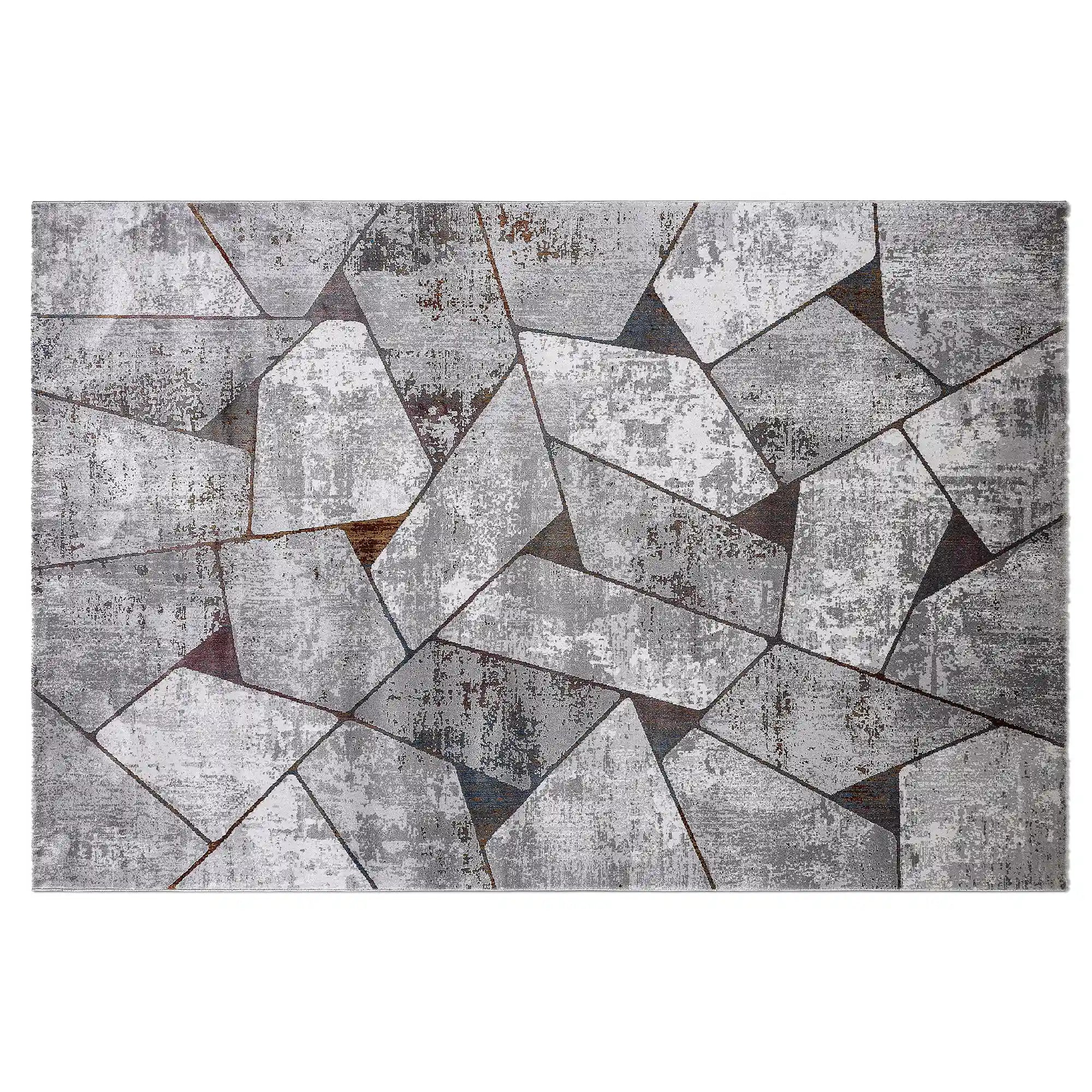 Torino Fragmented Facet Geometric Abstract Neutral Area Rug Modern Industrial Distressed Geometric Style Carpet