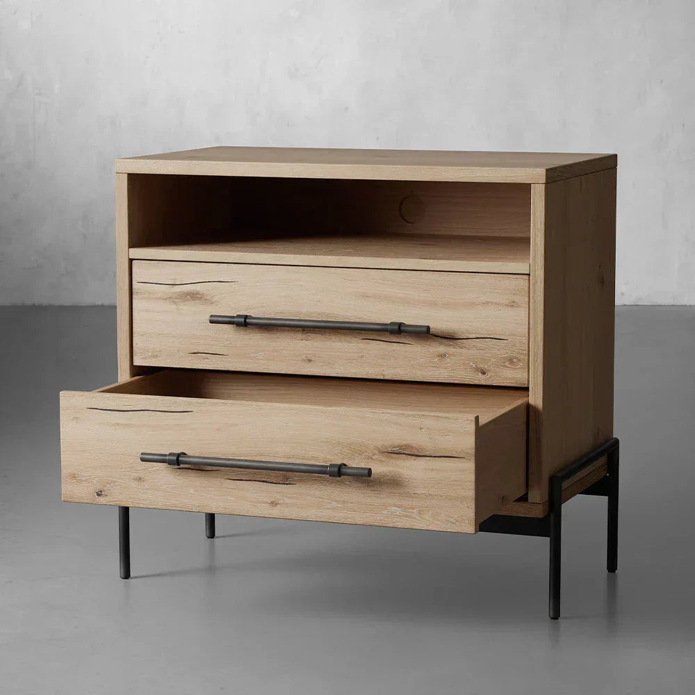 Sullivan Closed Solid Oak Wood Nightstand Rustic Night side table with Two Drawers
