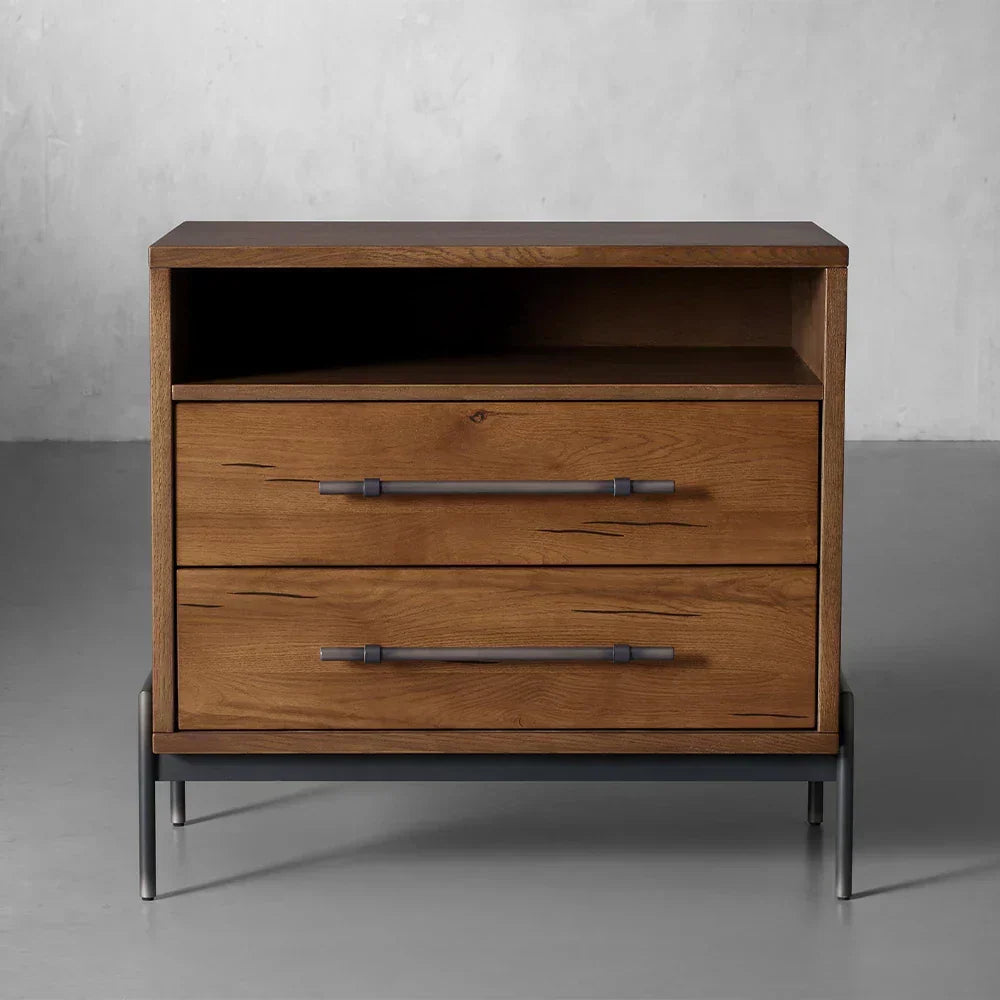 Sullivan Closed Solid Oak Wood Nightstand Rustic Night side table with Two Drawers