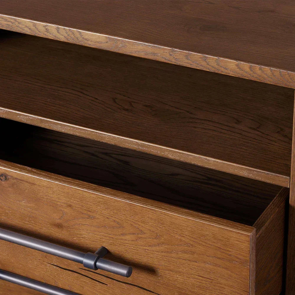 Sullivan Closed Solid Oak Wood Nightstand Rustic Night side table with Two Drawers