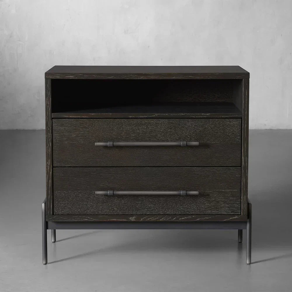 Sullivan Closed Solid Oak Wood Nightstand Rustic Night side table with Two Drawers