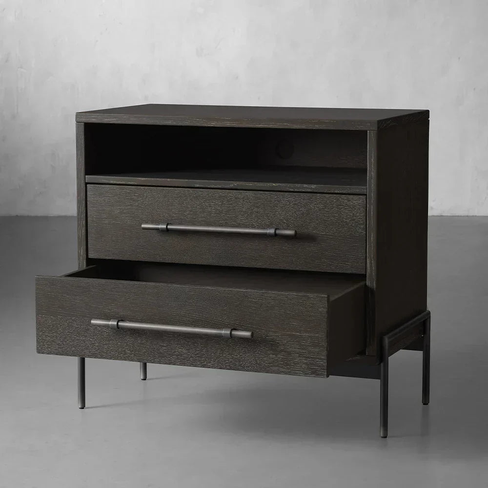 Sullivan Closed Solid Oak Wood Nightstand Rustic Night side table with Two Drawers