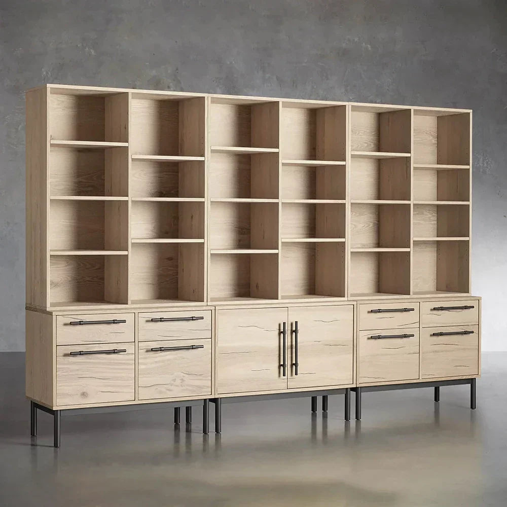 Sullivan Large Modular Bookcase Wood Living Room Tall Cabinet with File Drawers