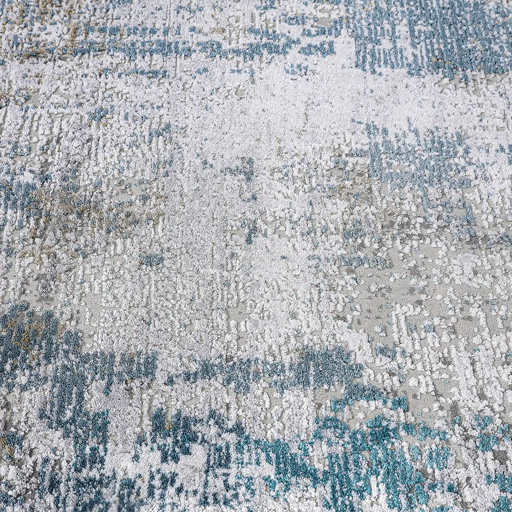 Torino Layered Brushfield Blue Grey Area Rug Retro & Relaxed Feel Carpet Modern Vintage Distressed Style