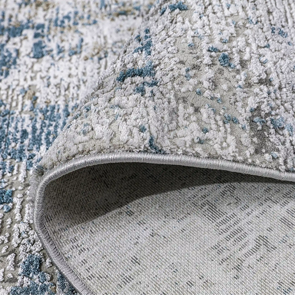 Torino Layered Brushfield Blue Grey Area Rug Retro & Relaxed Feel Carpet Modern Vintage Distressed Style