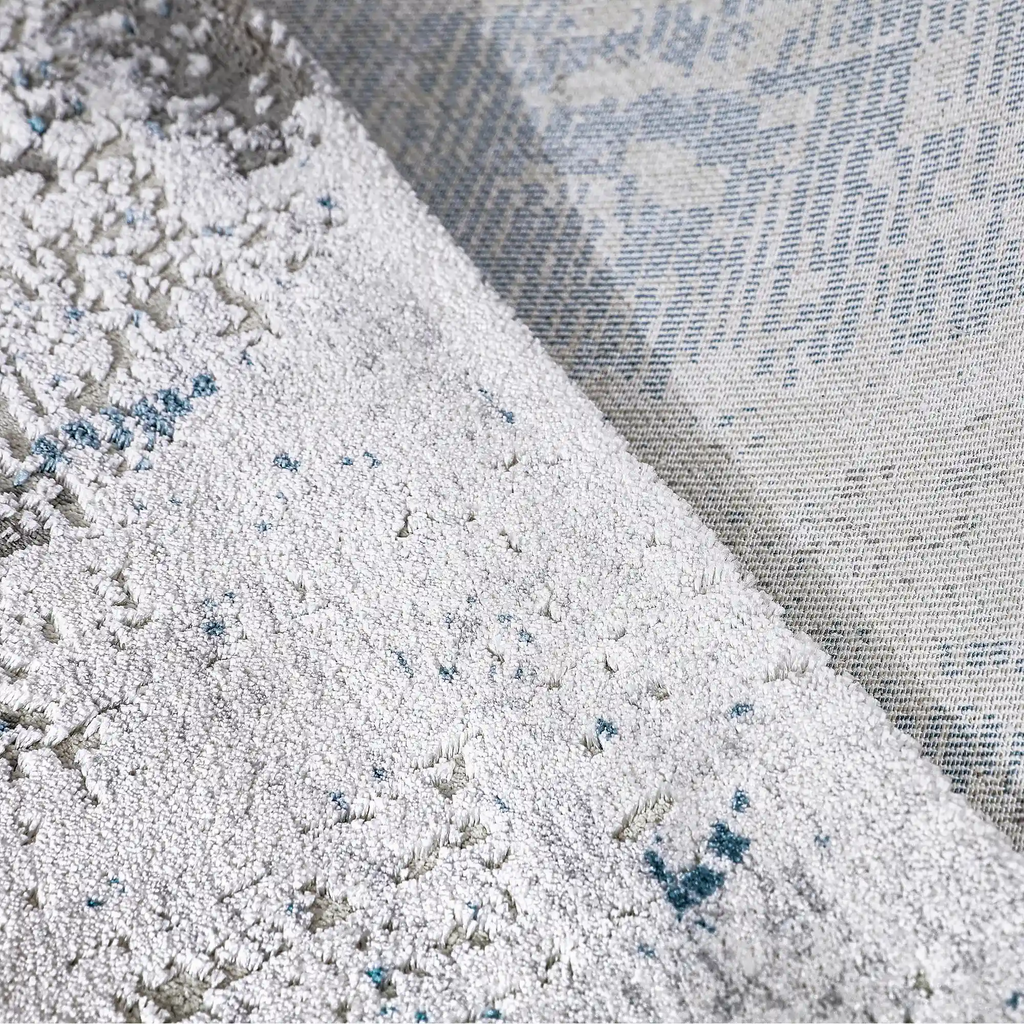 Torino Layered Brushfield Blue Grey Area Rug Retro & Relaxed Feel Carpet Modern Vintage Distressed Style