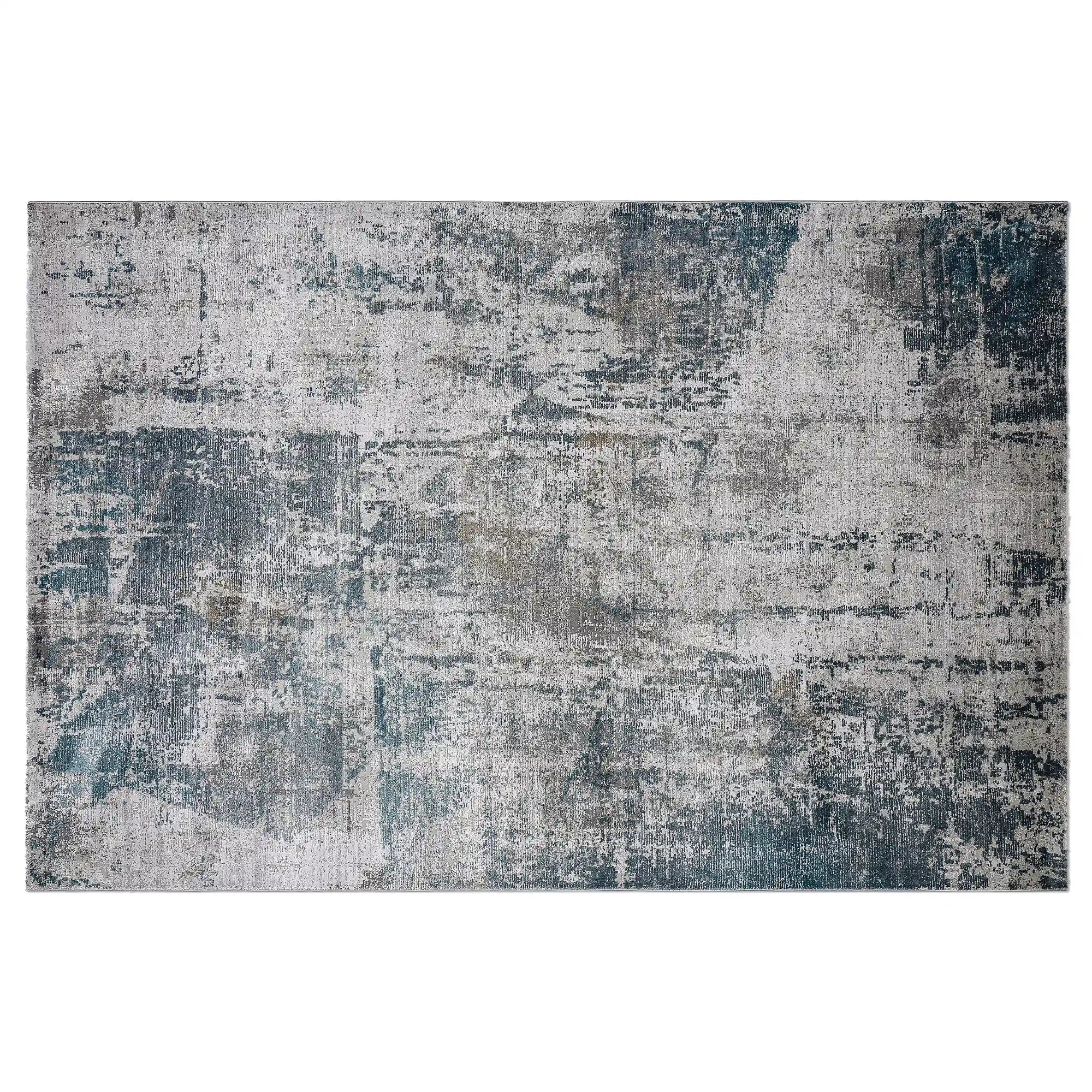 Torino Layered Brushfield Blue Grey Area Rug Retro & Relaxed Feel Carpet Modern Vintage Distressed Style