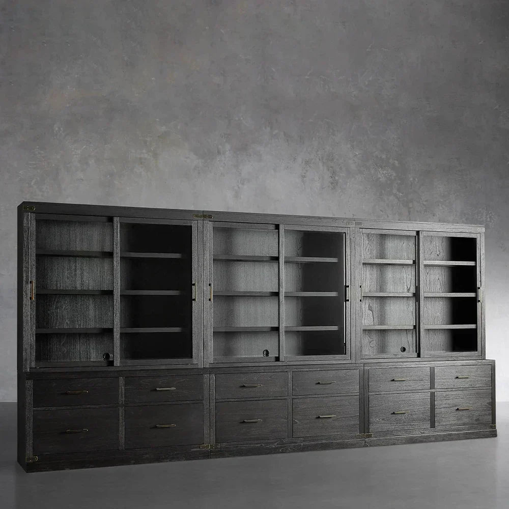 Tremont Large Modular Tall Cabinets Solid Wood Bookcases with Sliding Glass Doors