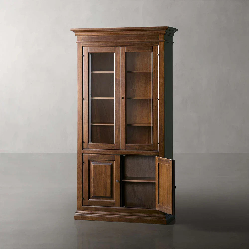 Tuscany Italian Crafted Wood Display Storage Cabinet With Glass Door